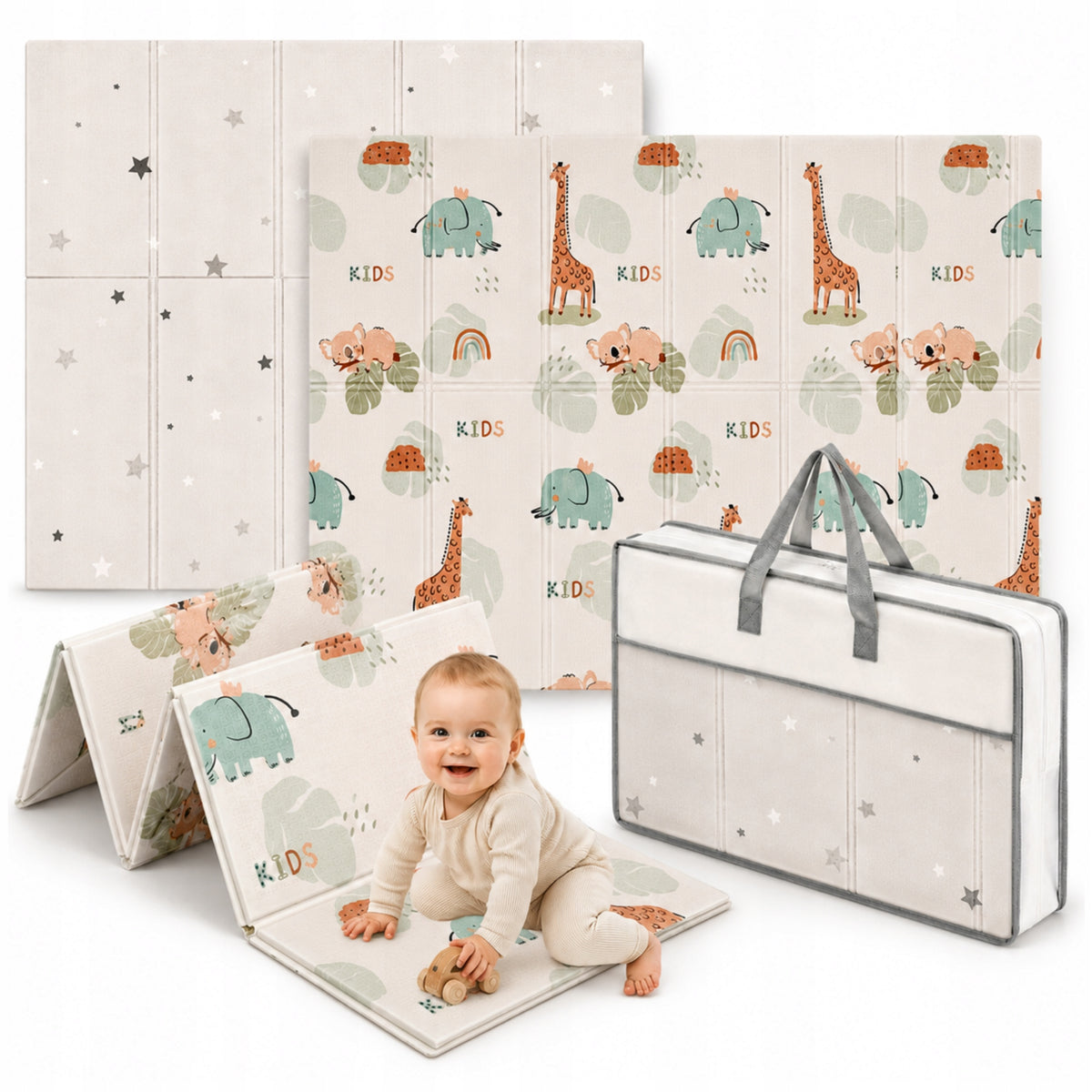 DOUBLE-SIDED FOAM MAT 180X200 CM folding for children educational stars