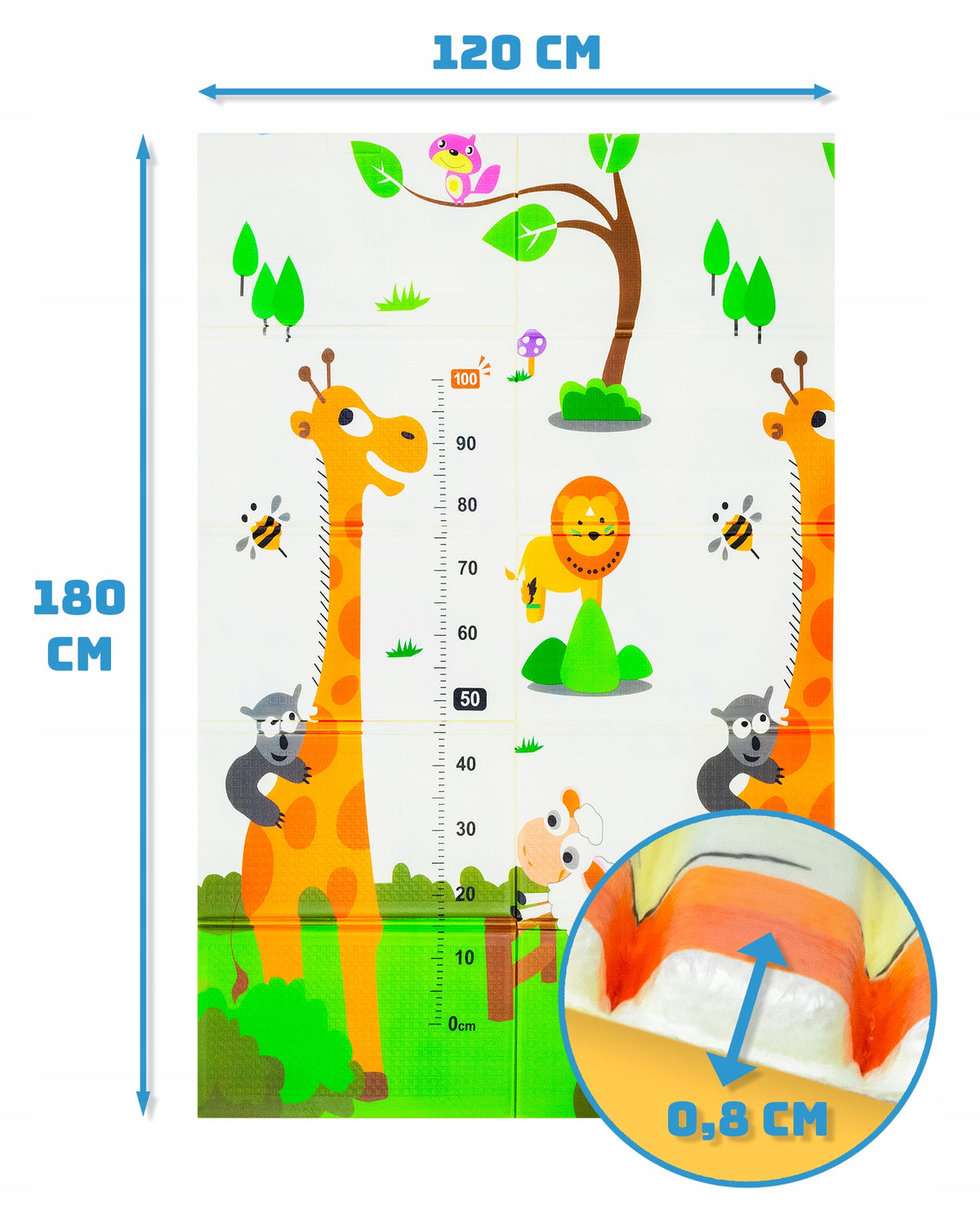 DOUBLE-SIDED FOAM MAT FOLDING WITH MEASURING CUP 180X120 GIRAFFE BEARS Packaging status original