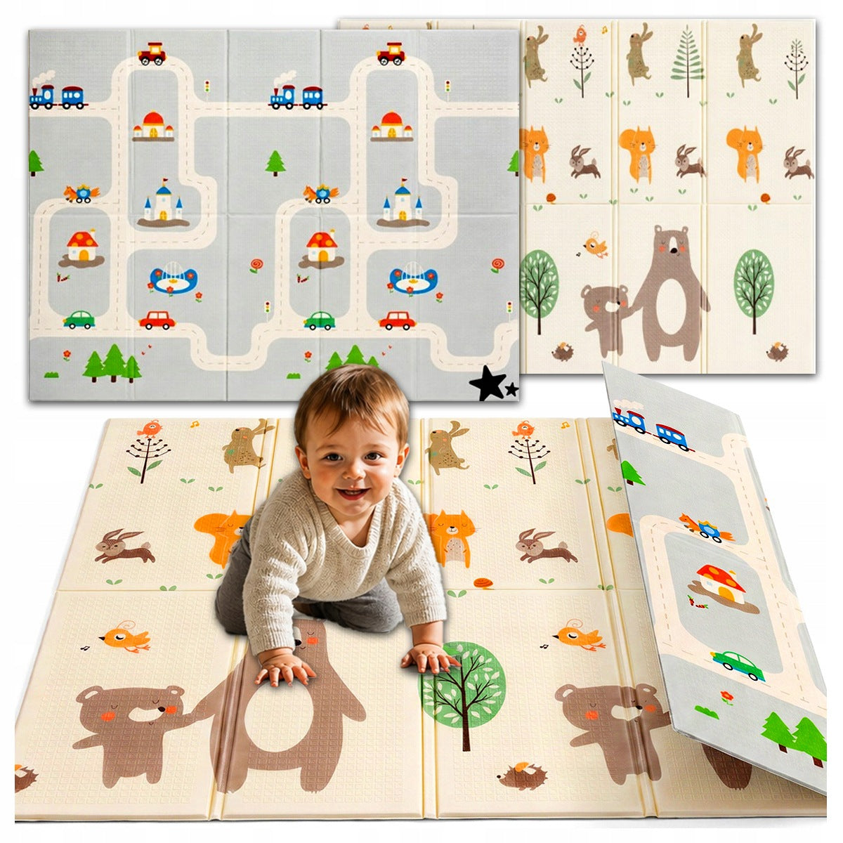 DOUBLE-SIDED FOLDING FOAM MAT 150 × 180 CM XPE FOR CHILDREN