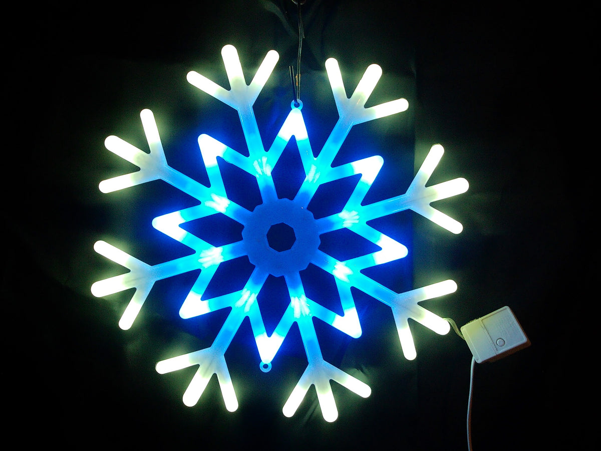 DOUBLE-SIDED SNOWFLAKE WHITE AND BLUE LED STAR 40 cm ACRYLIC + PROGRAMMING Packaging status original