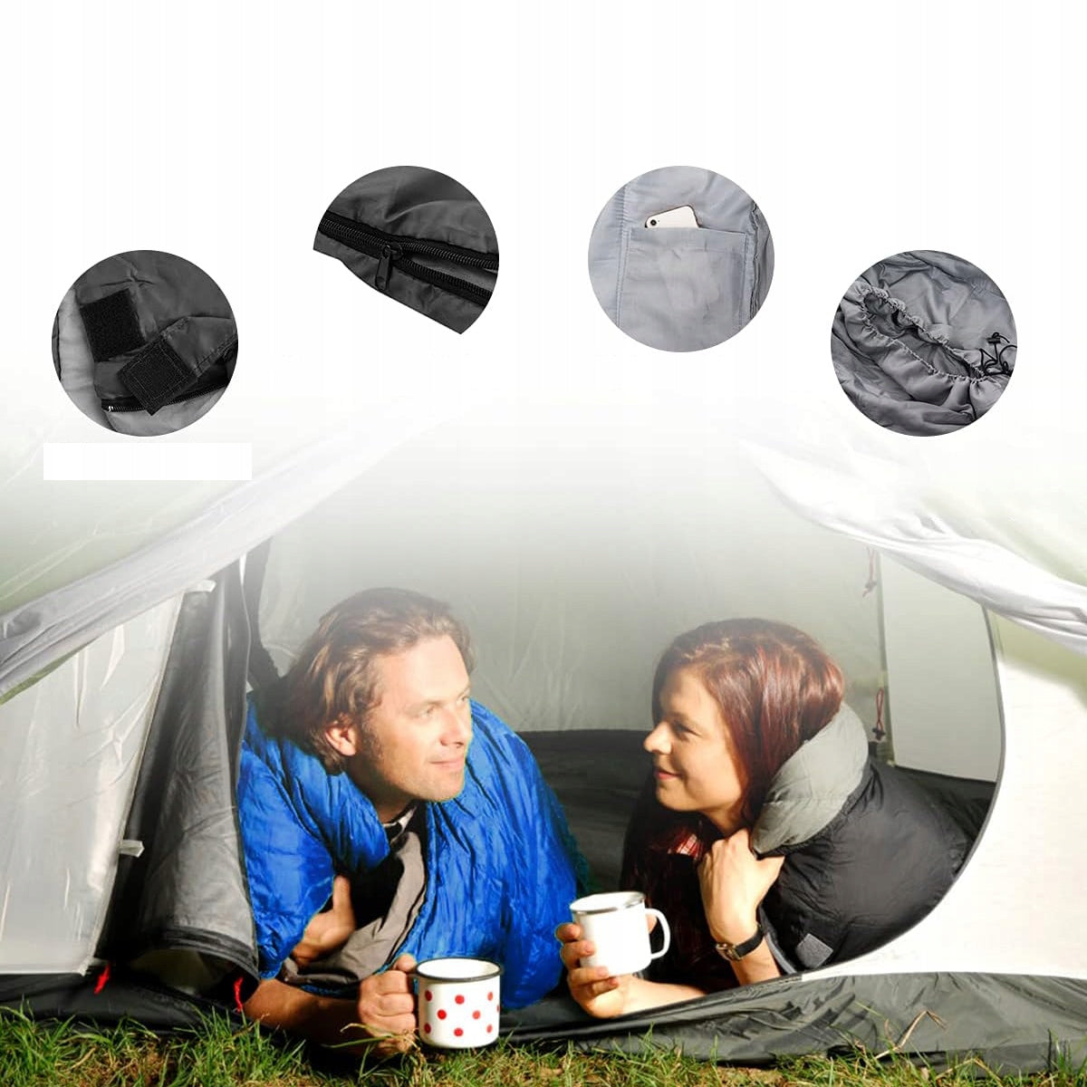 DOUBLE SLEEPING BAG HIKING DOUBLE WINTER WARM DUVET 220x150cm XXL Manufacturer code 6900581240250