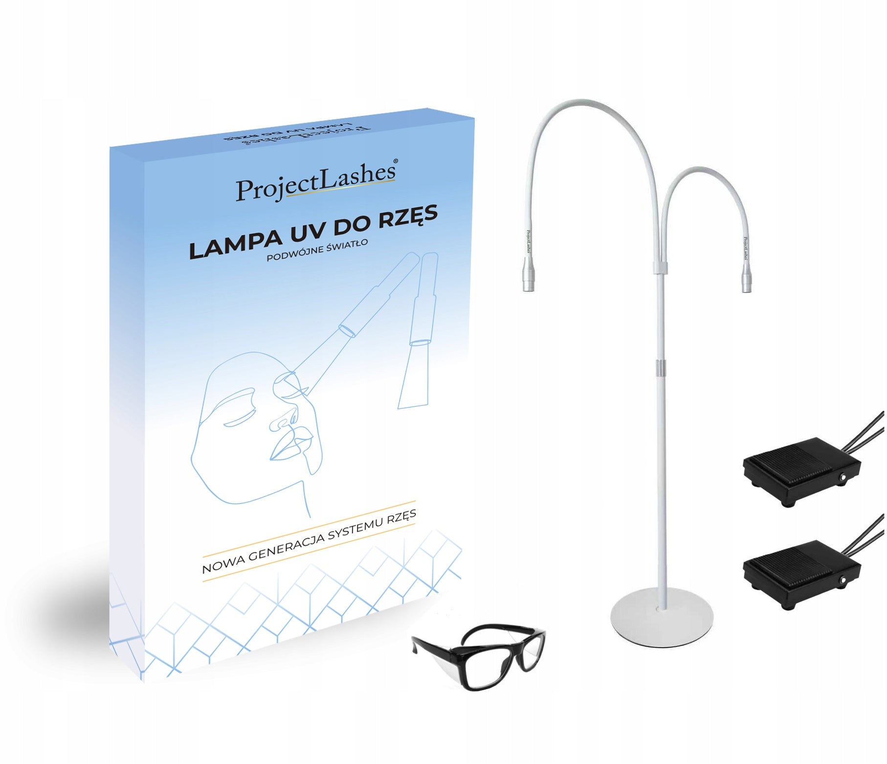 DOUBLE UV lamp for eyelash extensions ProjectLashes + glasses WHITE