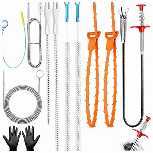 DRAIN CLEANING SPIRAL 12 PIECE STAINLESS STEEL PIPE SET
