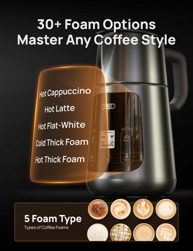 DREO Milk frother 800 ml Latte Art 30+ LCD All-in-1 Programs, Manufacturer code DRKMF001Silver
