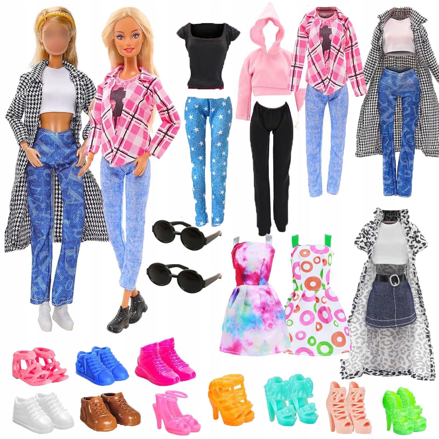 DRESSES CLOTHES TRACKSUITS FOR DOLLS AKCESORIA SHOES SET