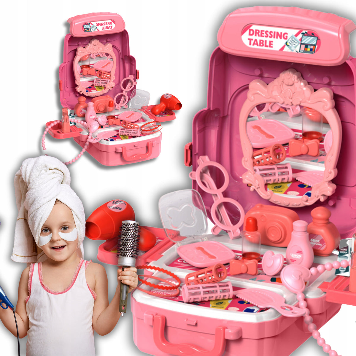 DRESSING TABLE 2IN1 SUITCASE BACKPACK SET COSMETICS JEWELRY DRYER GIFT