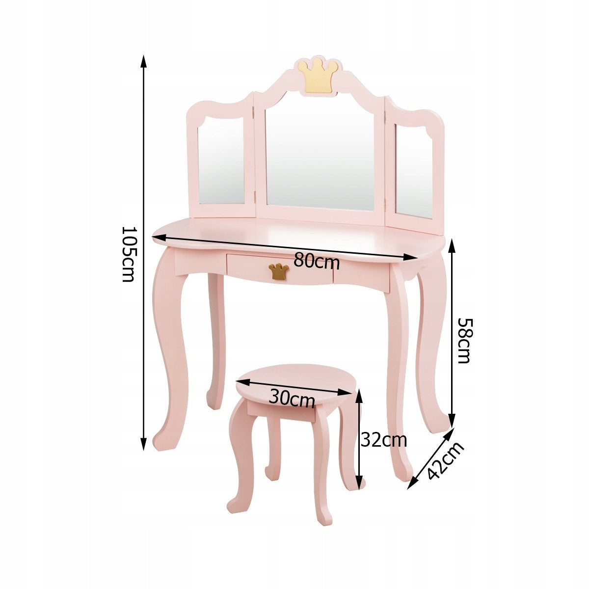 DRESSING TABLE CHILDREN'S DESK WITH MIRROR AND STOOL Brand Costway