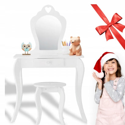 DRESSING TABLE COSMETIC FOR GIRLS MAKEUP WITH MIRROR STOOL WHITE Furniture height 108 cm