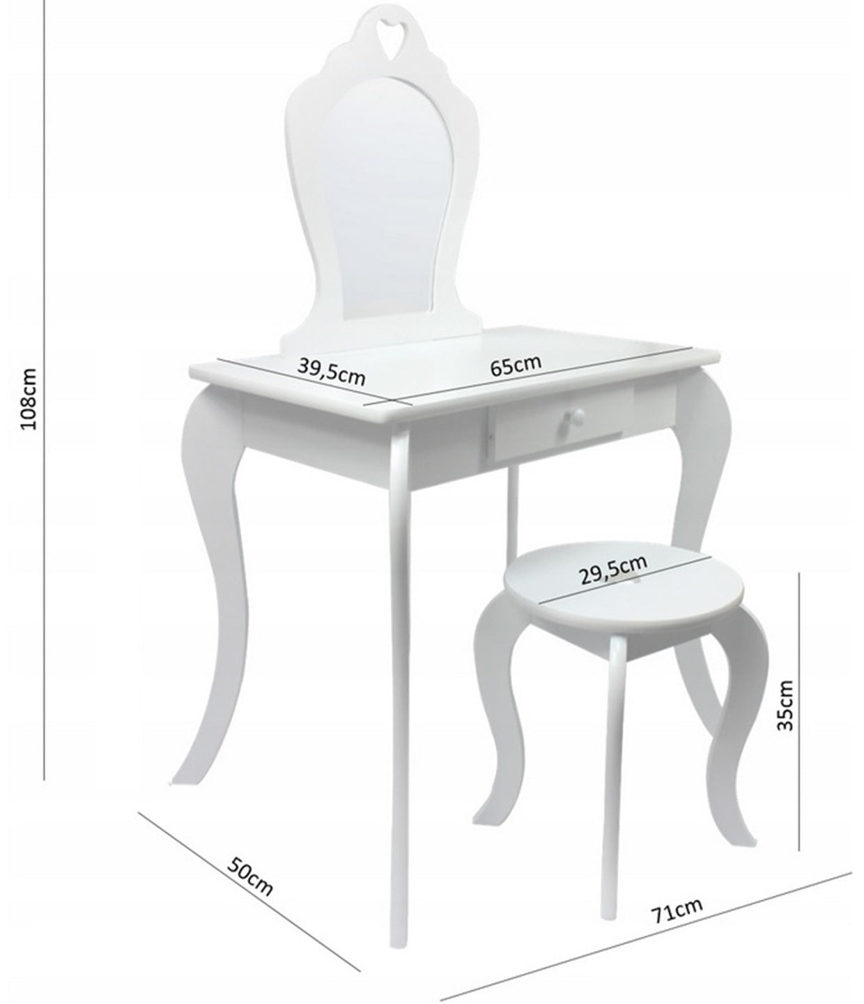 DRESSING TABLE COSMETIC FOR GIRLS MAKEUP WITH MIRROR STOOL WHITE Manufacturer code mała toaletka dla dziewczynek