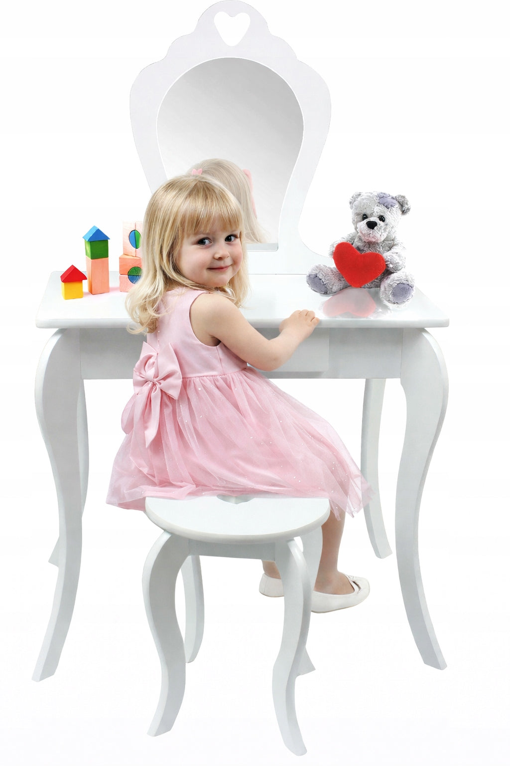 DRESSING TABLE COSMETIC FOR GIRLS MAKEUP WITH MIRROR STOOL WHITE