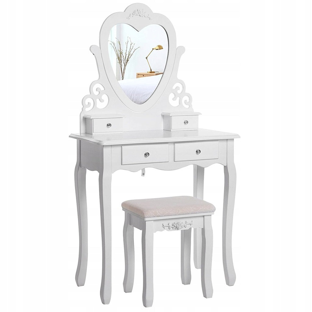 DRESSING TABLE COSMETIC HEART WITH MIRROR WHITE+STOOL Brand Care Life
