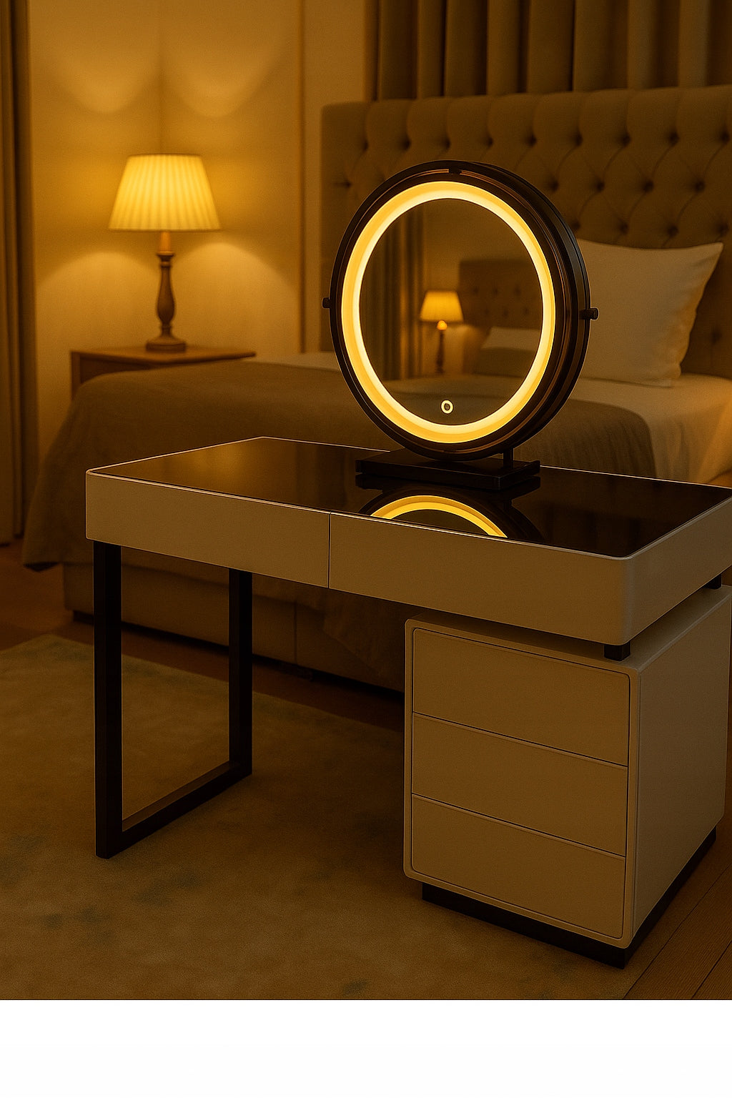 DRESSING TABLE COSMETIC LED Mirror Lighting Pouf White Black Makeup Home Furniture height 127 cm