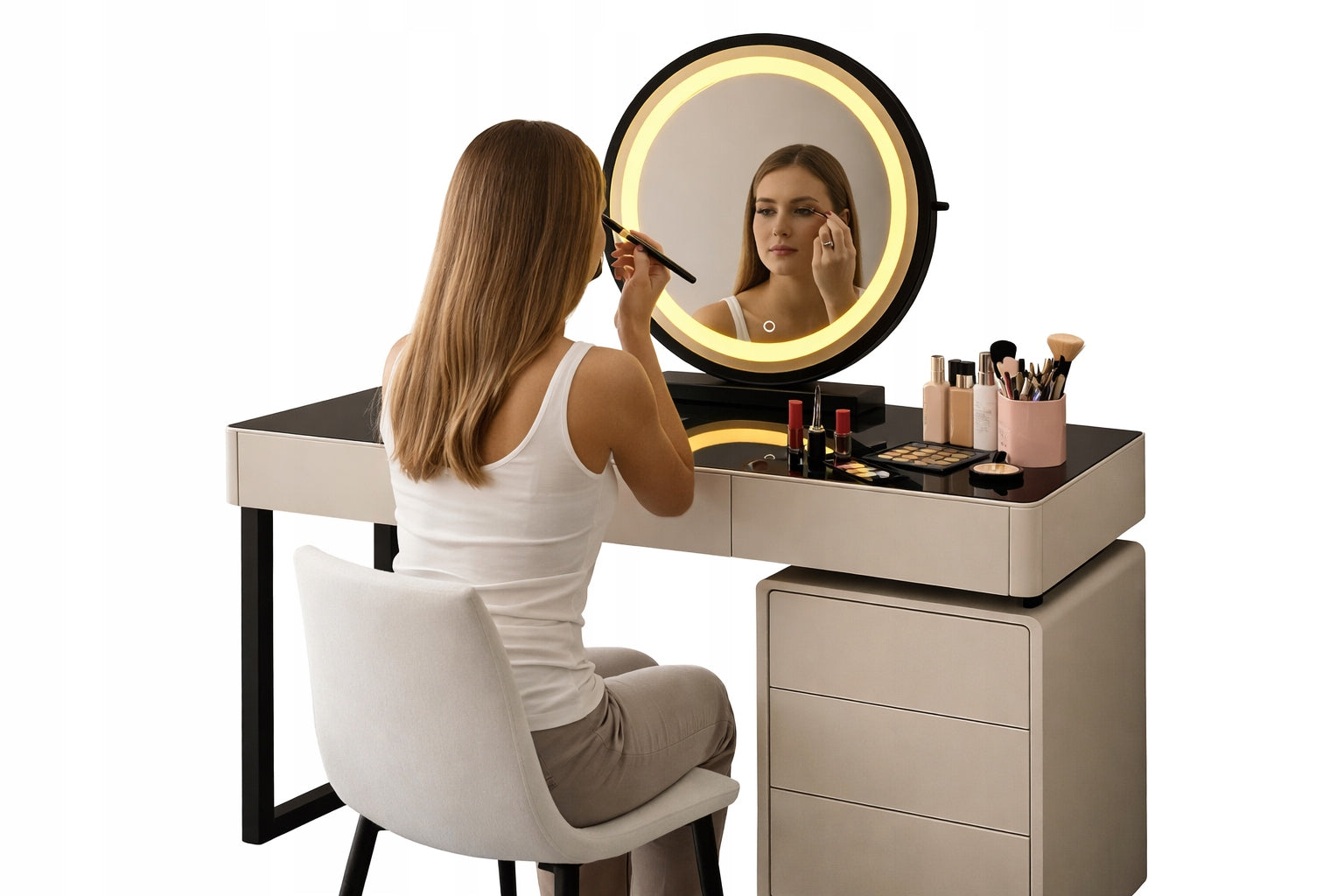 DRESSING TABLE COSMETIC LED Mirror Lighting Pouf White Black Makeup Home