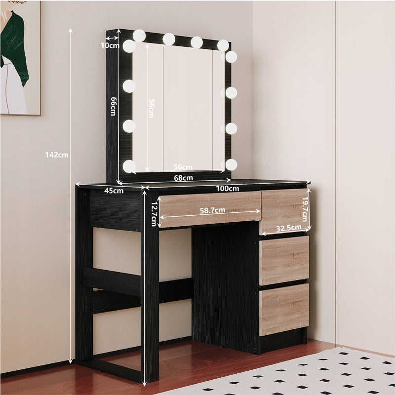 DRESSING TABLE COSMETIC MAKEUP WITH MIRROR LED MODERN BLACK LOFT Furniture height 142 cm