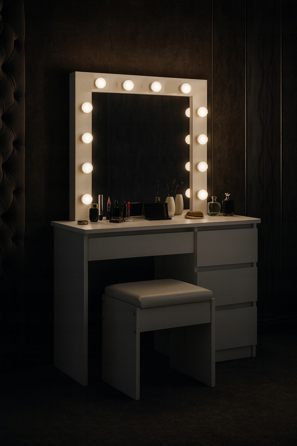 DRESSING TABLE COSMETIC MIRROR MAKE-UP LIGHTING HOLYWOOD+ CHAIR +12xLED 108 Furniture color white