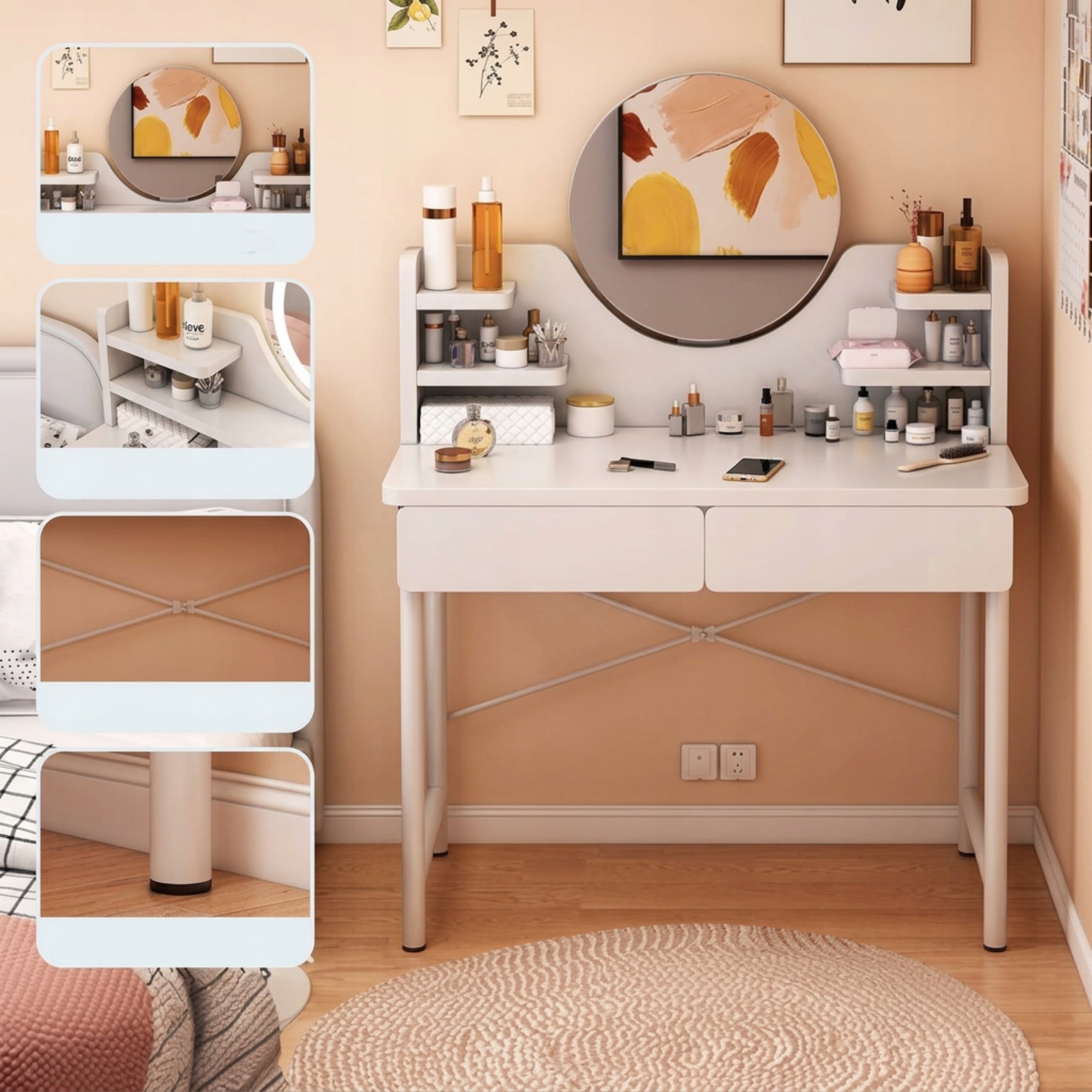 DRESSING TABLE COSMETIC WHITE BEDROOM WITH MIRROR AND DRAWERS MODERN Brand no brand