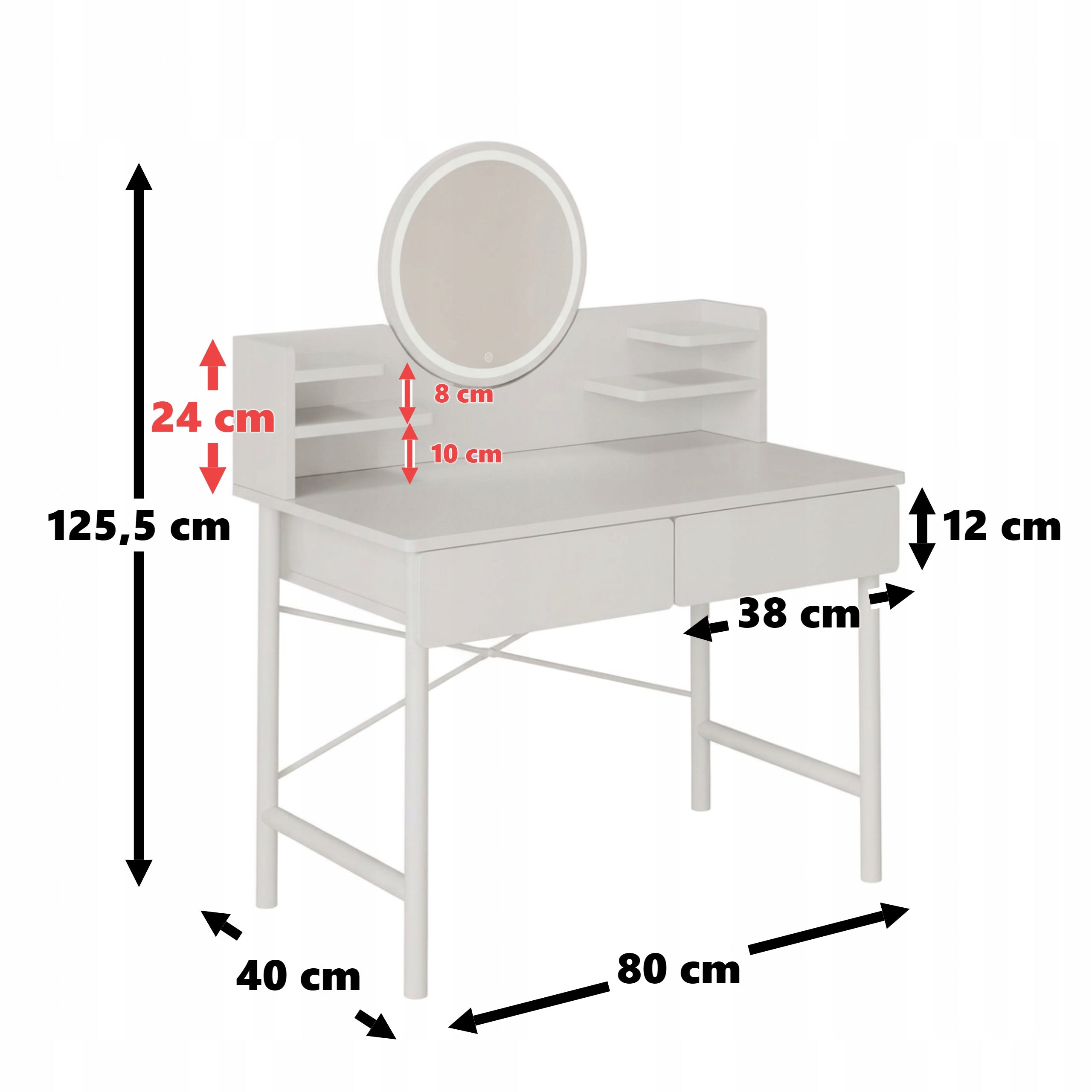 DRESSING TABLE COSMETIC WHITE BEDROOM WITH MIRROR AND DRAWERS MODERN Furniture depth 40 cm