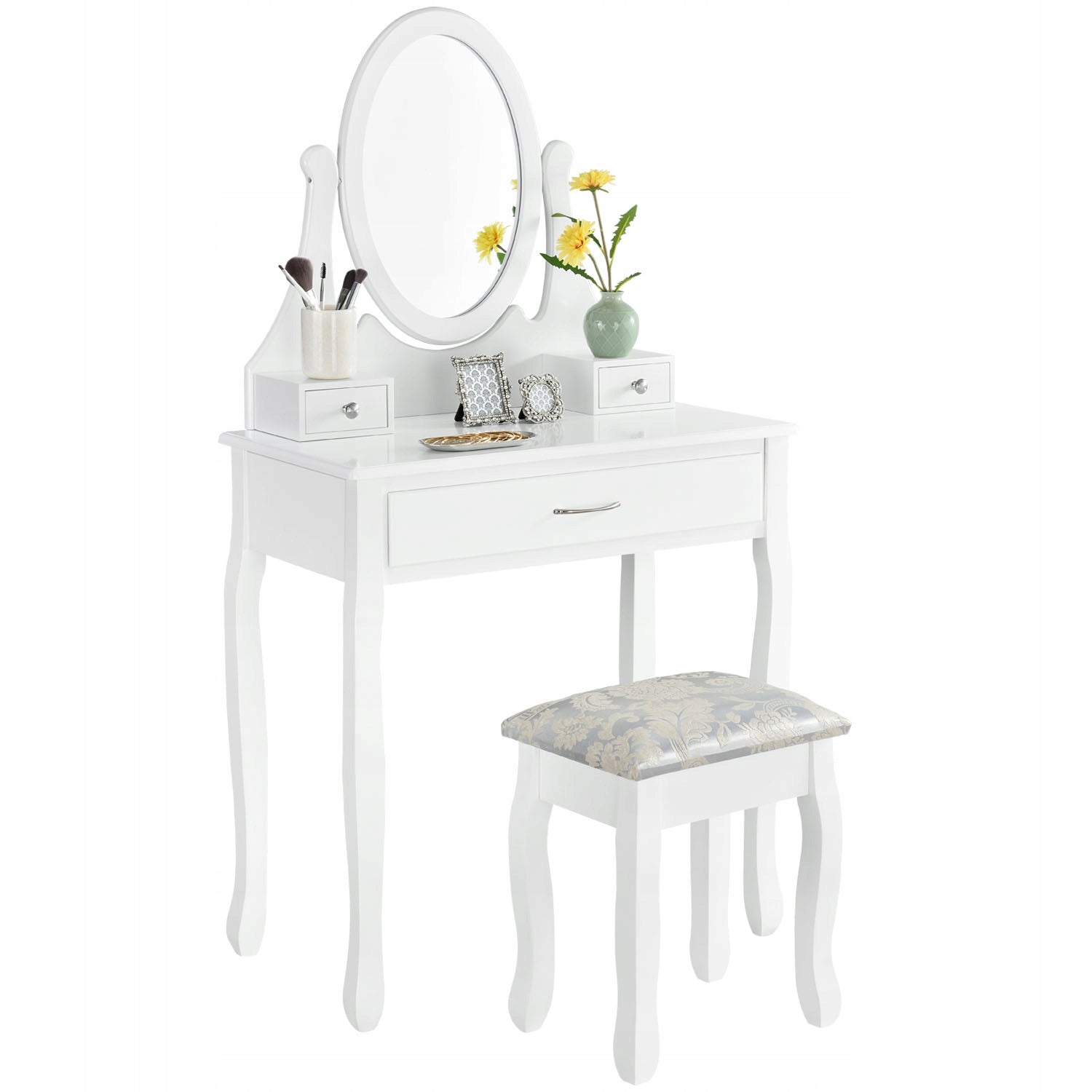 DRESSING TABLE COSMETIC WHITE WITH MIRROR + STOOL