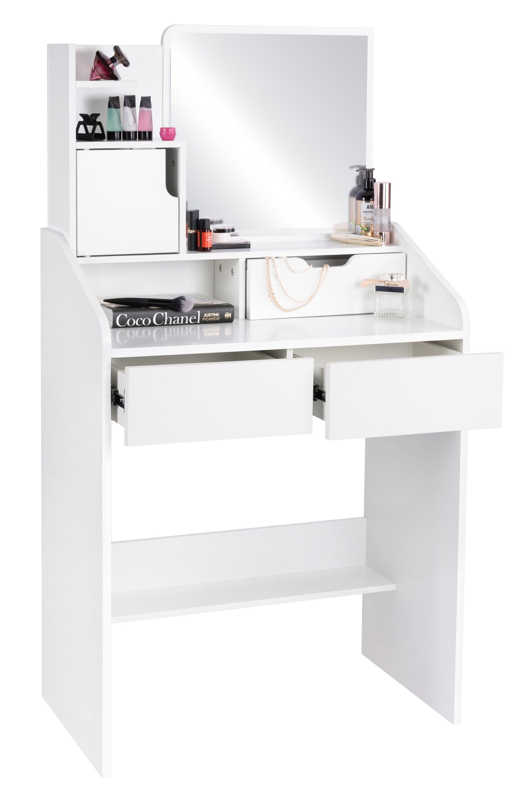 DRESSING TABLE COSMETIC WITH LARGE FUNFIT MIRROR WHITE WITH DRAWERS Furniture height 130 cm