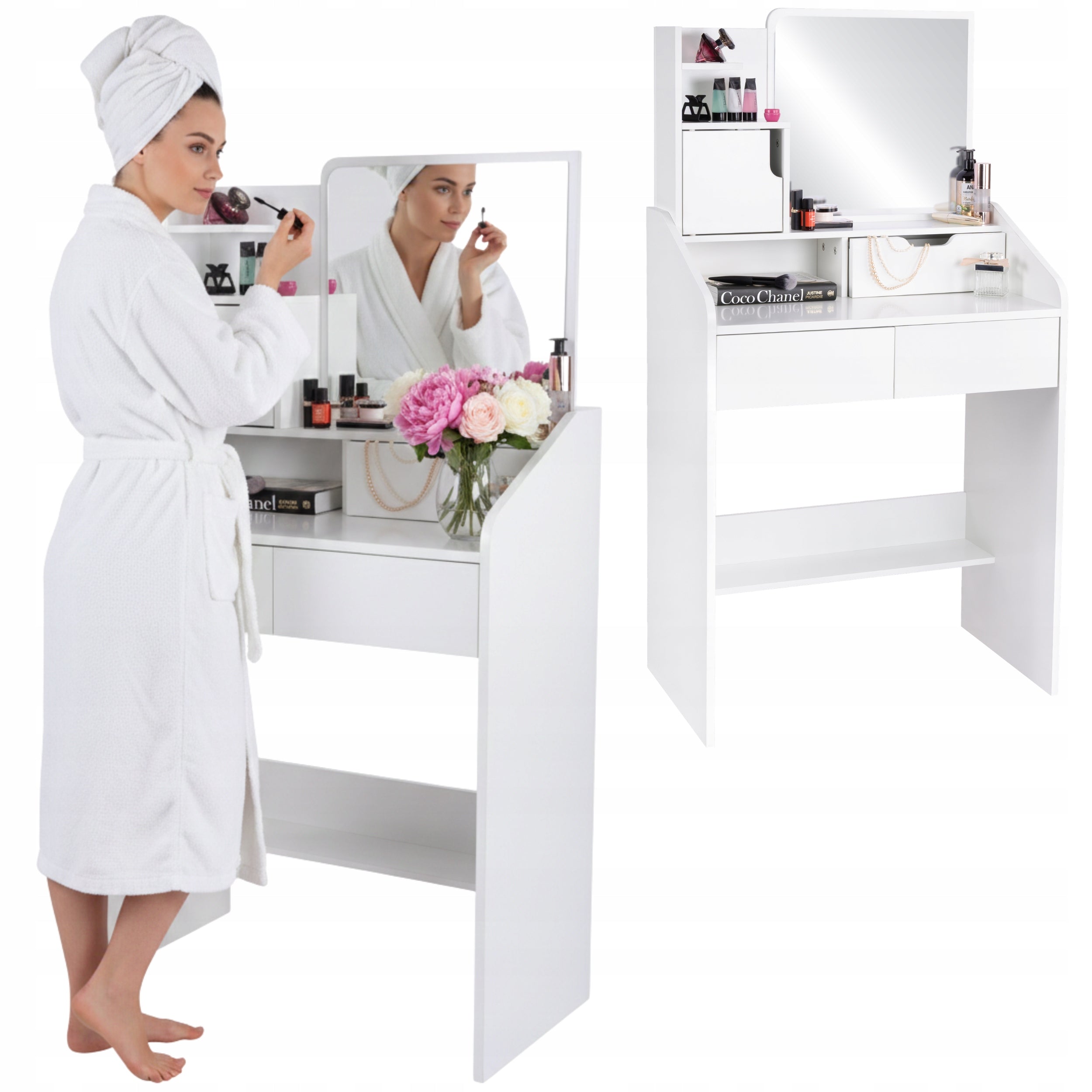 DRESSING TABLE COSMETIC WITH LARGE FUNFIT MIRROR WHITE WITH DRAWERS