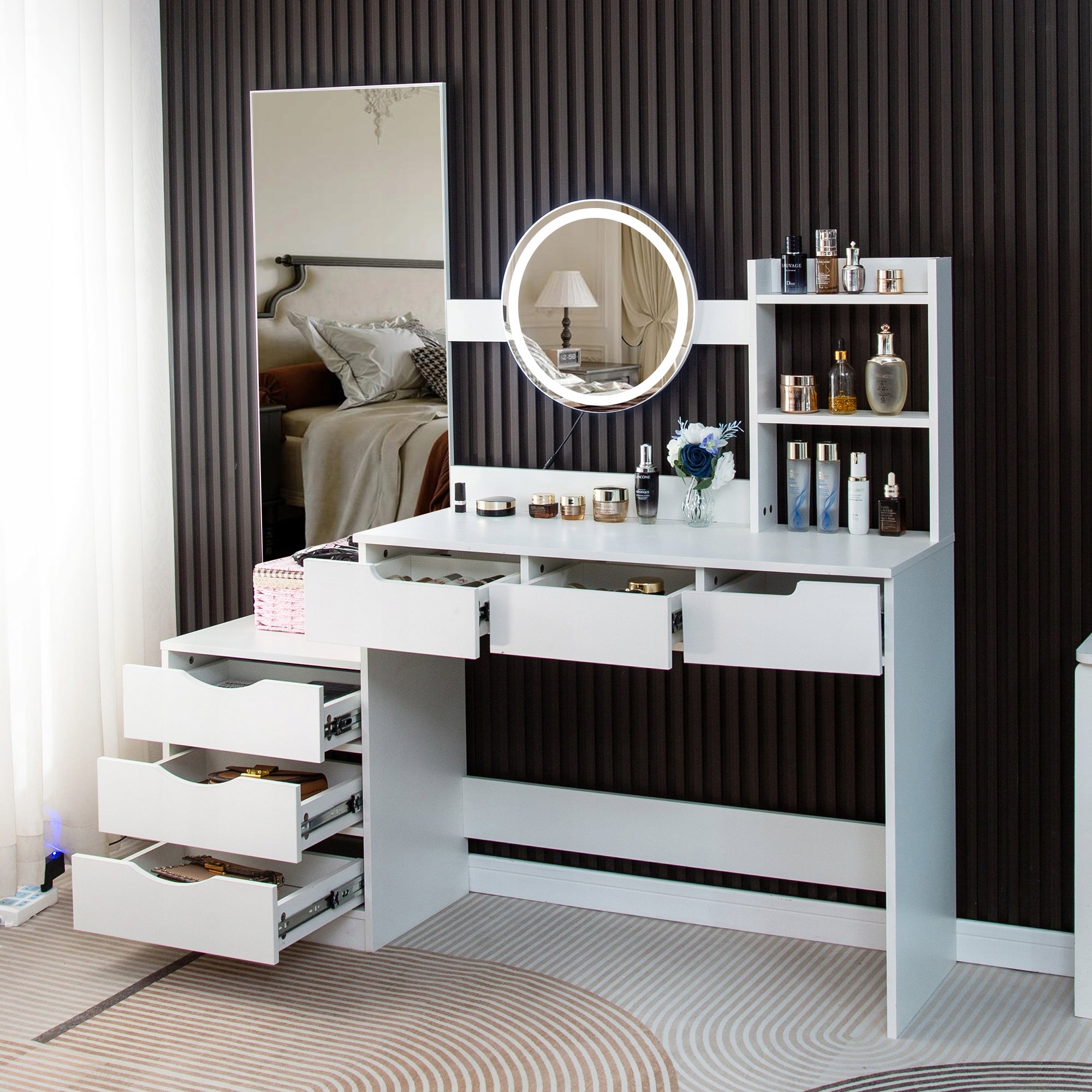 DRESSING TABLE COSMETIC WITH LED MIRROR ELDEN TK012 WHITE TWO MIRRORS THREE COLORS Brand no brand