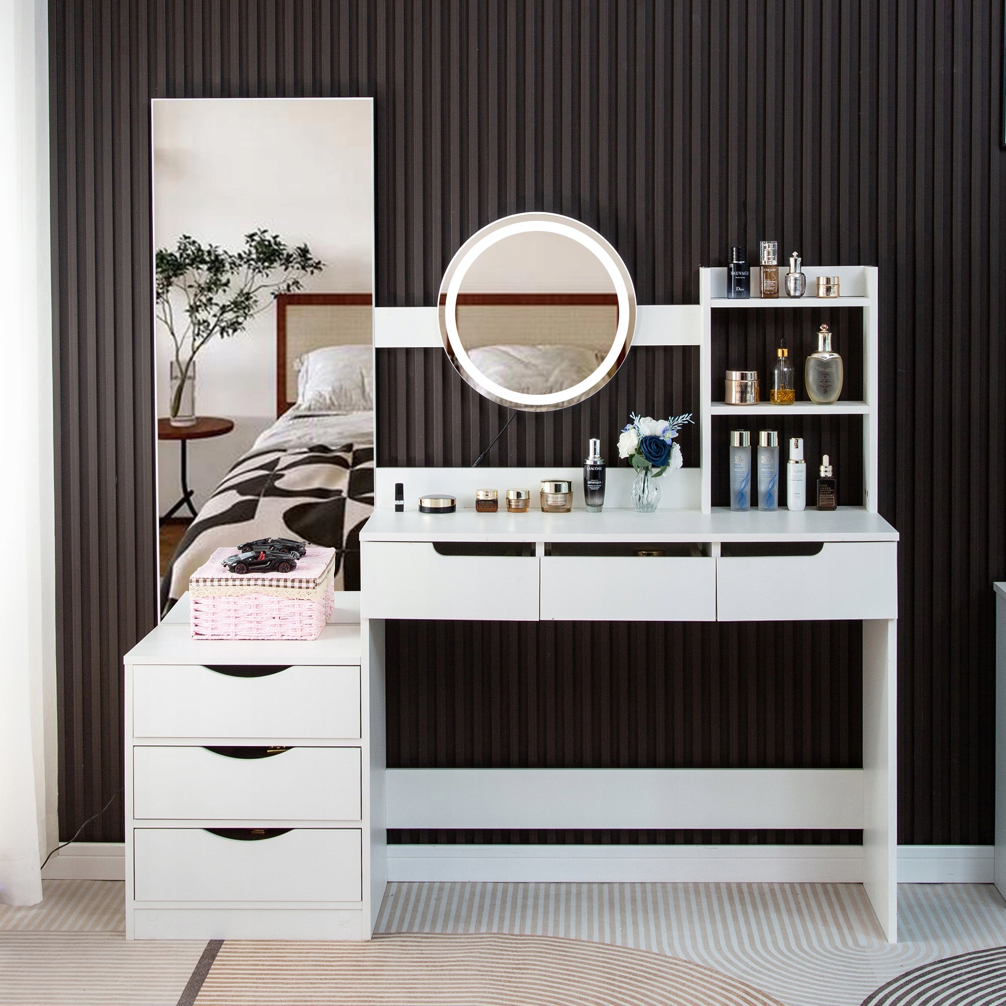 DRESSING TABLE COSMETIC WITH LED MIRROR ELDEN TK012 WHITE TWO MIRRORS THREE COLORS Furniture depth 38 cm