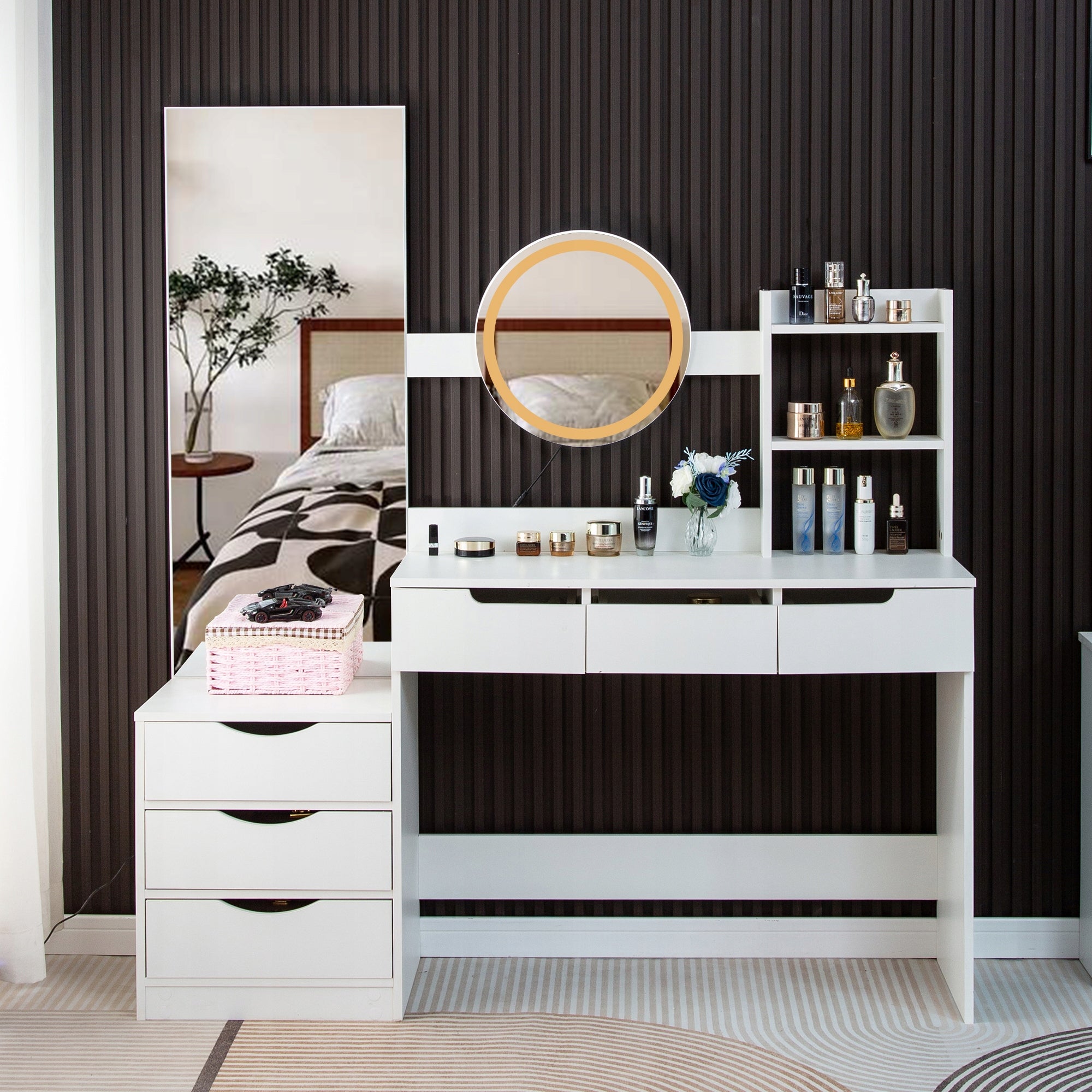 DRESSING TABLE COSMETIC WITH LED MIRROR ELDEN TK012 WHITE TWO MIRRORS THREE COLORS Packaging status original