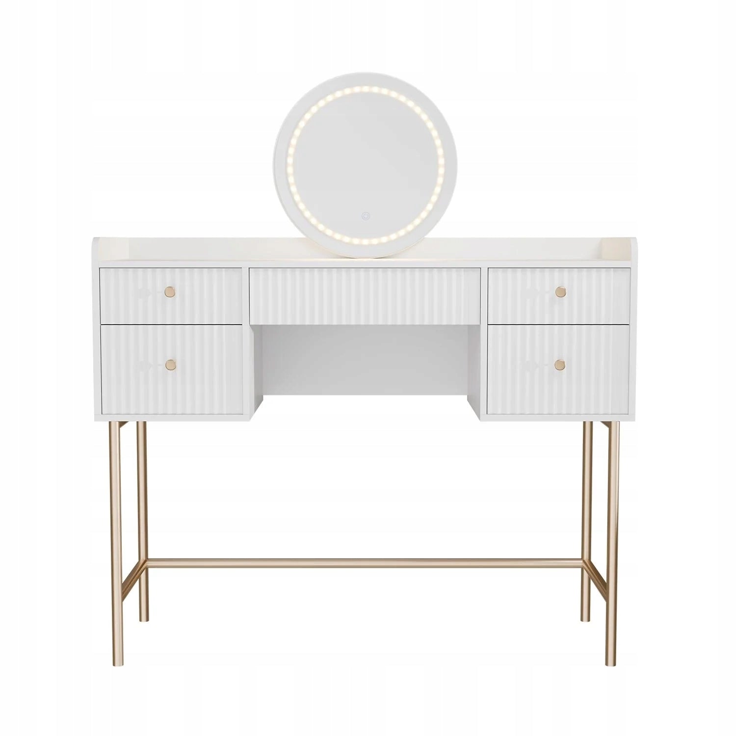 DRESSING TABLE COSMETIC WITH LED MIRROR FOR MAKEUP WHITE + GOLD Furniture color white