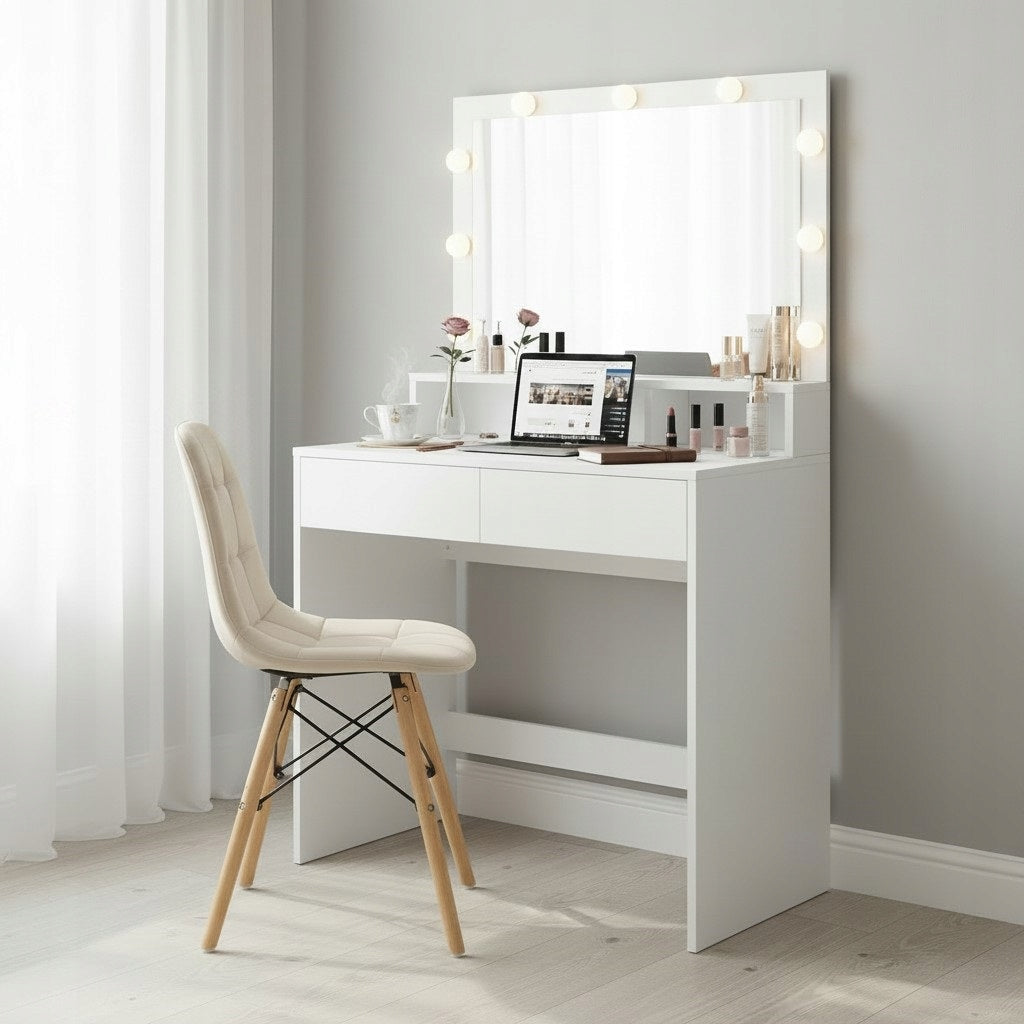 DRESSING TABLE COSMETIC WITH MIRROR 9 LED MAKEUP + VELOUR CHAIR SET Furniture depth 40 cm