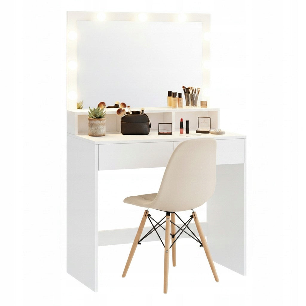 DRESSING TABLE COSMETIC WITH MIRROR 9 LED MAKEUP + VELOUR CHAIR SET Furniture width 80 cm