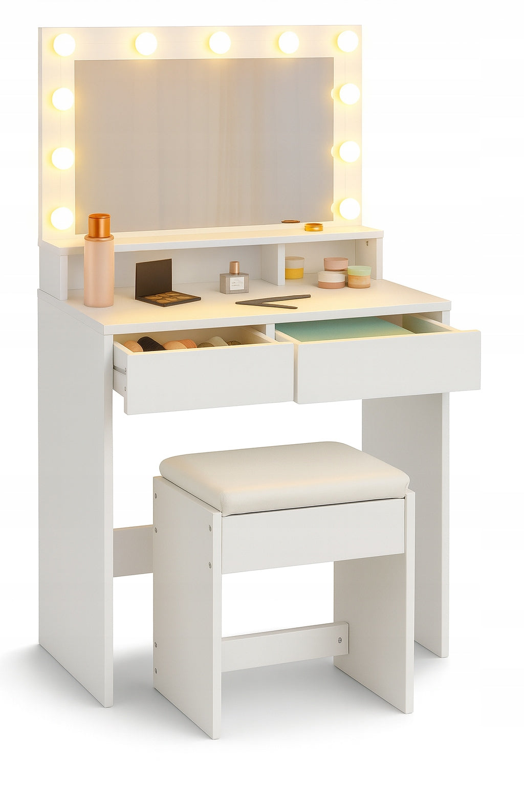 DRESSING TABLE COSMETIC WITH MIRROR CHAIR AND DIMMABLE LED LIGHTING 017