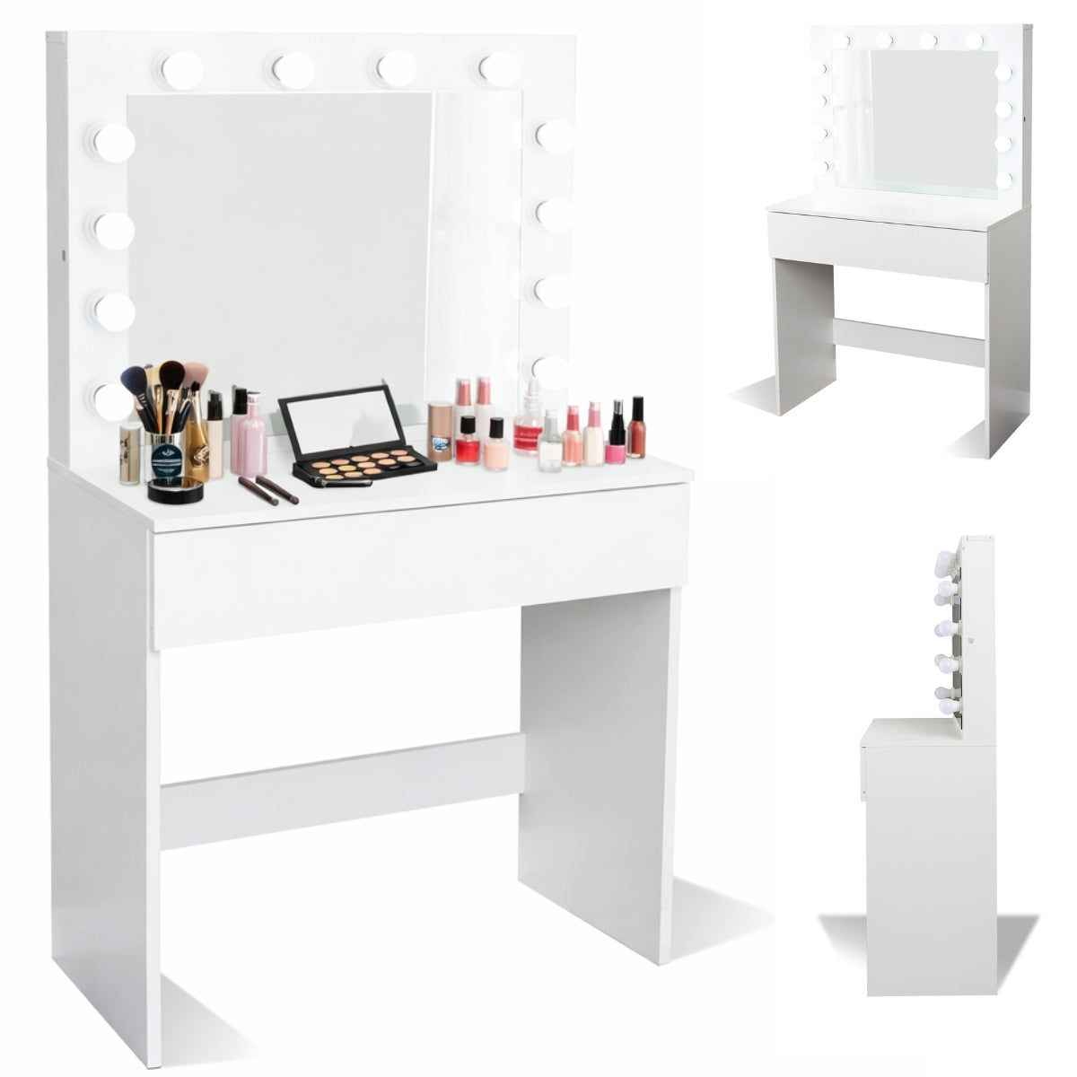 DRESSING TABLE COSMETIC WITH MIRROR LED ELDEN TK010 12 BULBS WHITE HOLLYWOOD