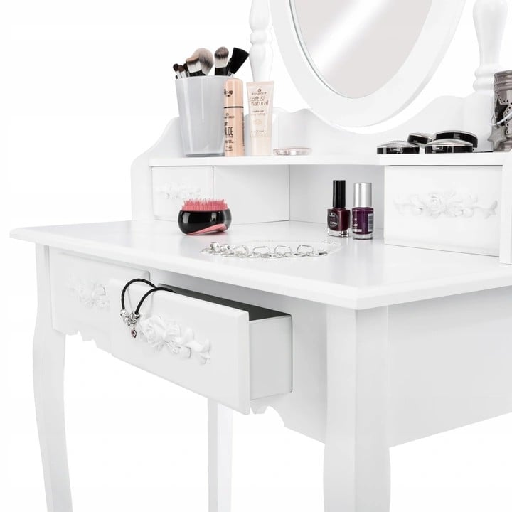 DRESSING TABLE COSMETIC WITH MIRROR WHITE + STOOL + ORGANIZER.QUALITY!!! Furniture width 75 cm