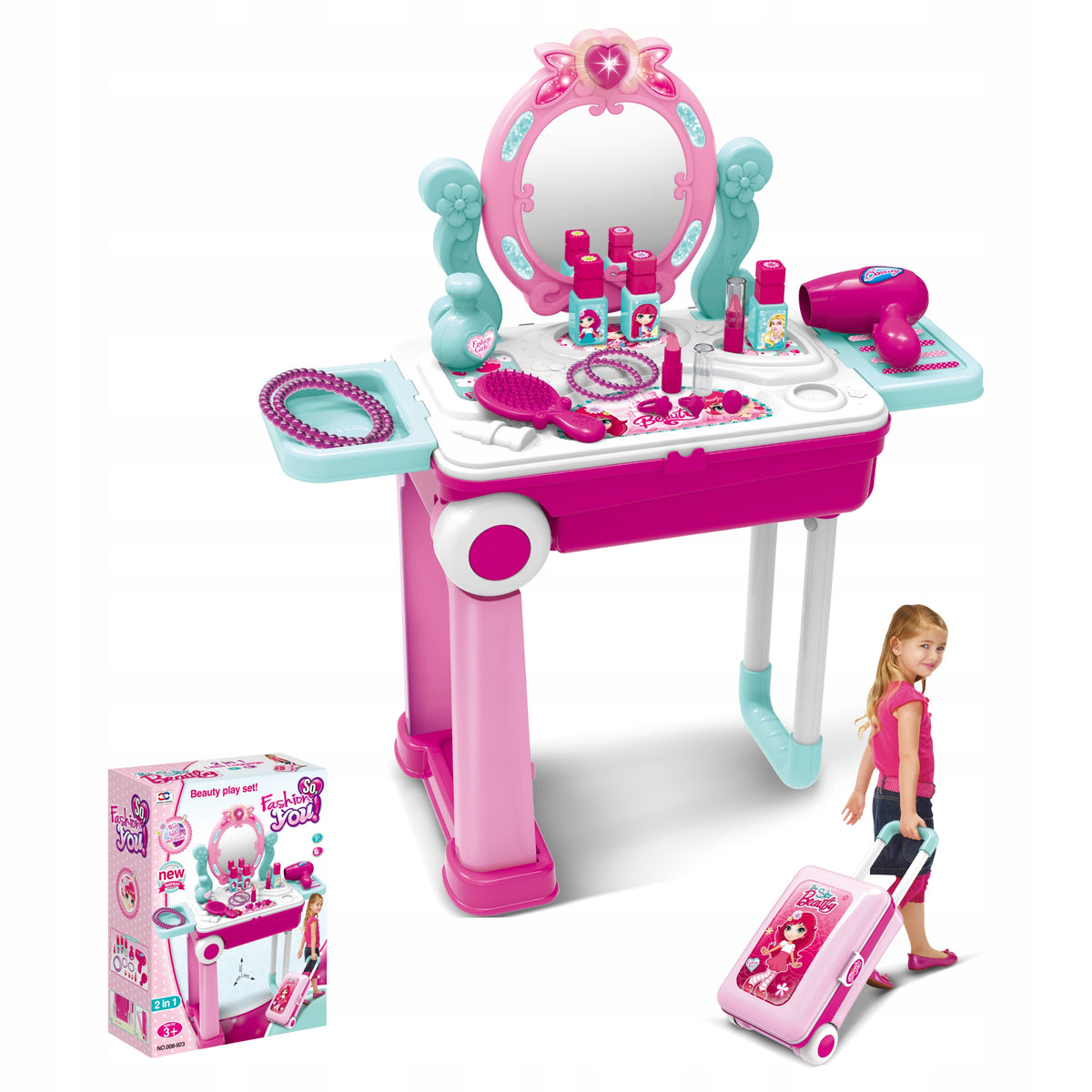 DRESSING TABLE FOR CHILDREN – SUITCASE – LIGHTS, SOUNDS, AKCESORIA | 60 cm Packaging status original