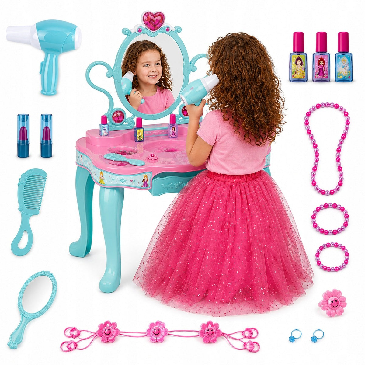 DRESSING TABLE FOR GIRLS INTERACTIVE MIRROR LED DRYER JEWELRY SOUNDS