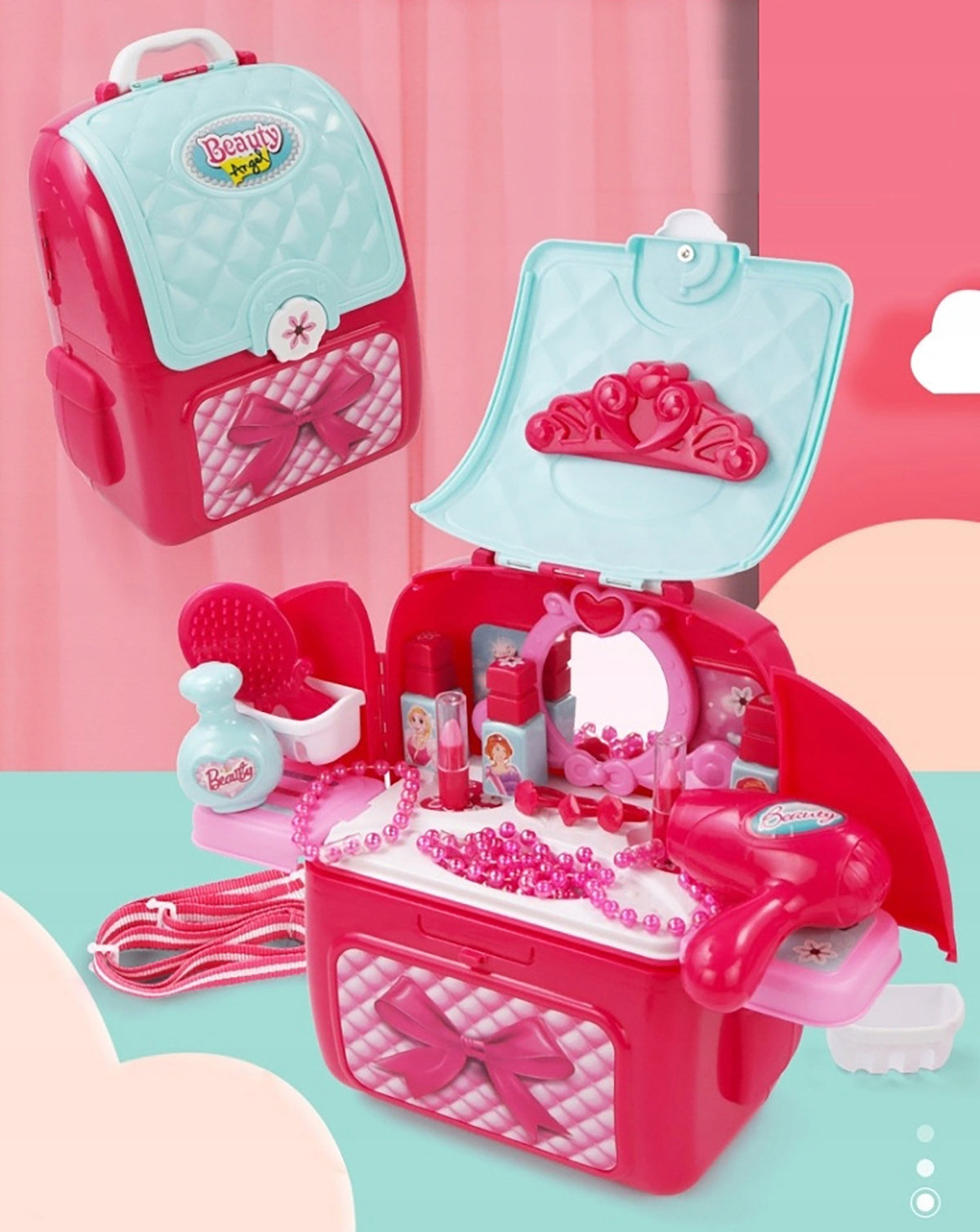 DRESSING TABLE FOR GIRLS MIRROR + ACCESSORIES BACKPACK COSMETICS Brand NiceKids