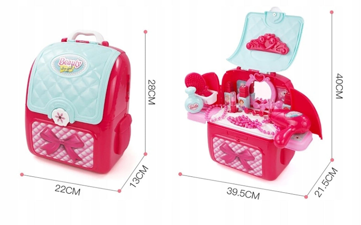 DRESSING TABLE FOR GIRLS MIRROR + ACCESSORIES BACKPACK COSMETICS Color pink