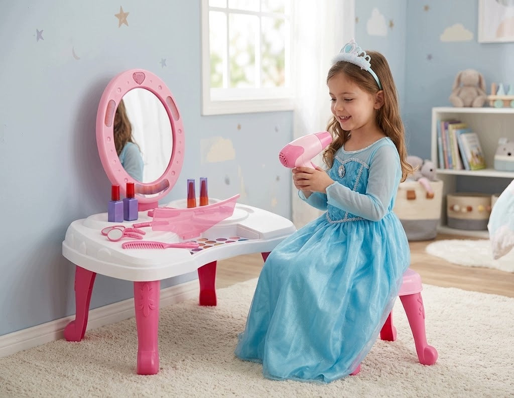 DRESSING TABLE FOR GIRLS PINK WITH MIRROR LIGHT SOUND DRYER Packaging status original
