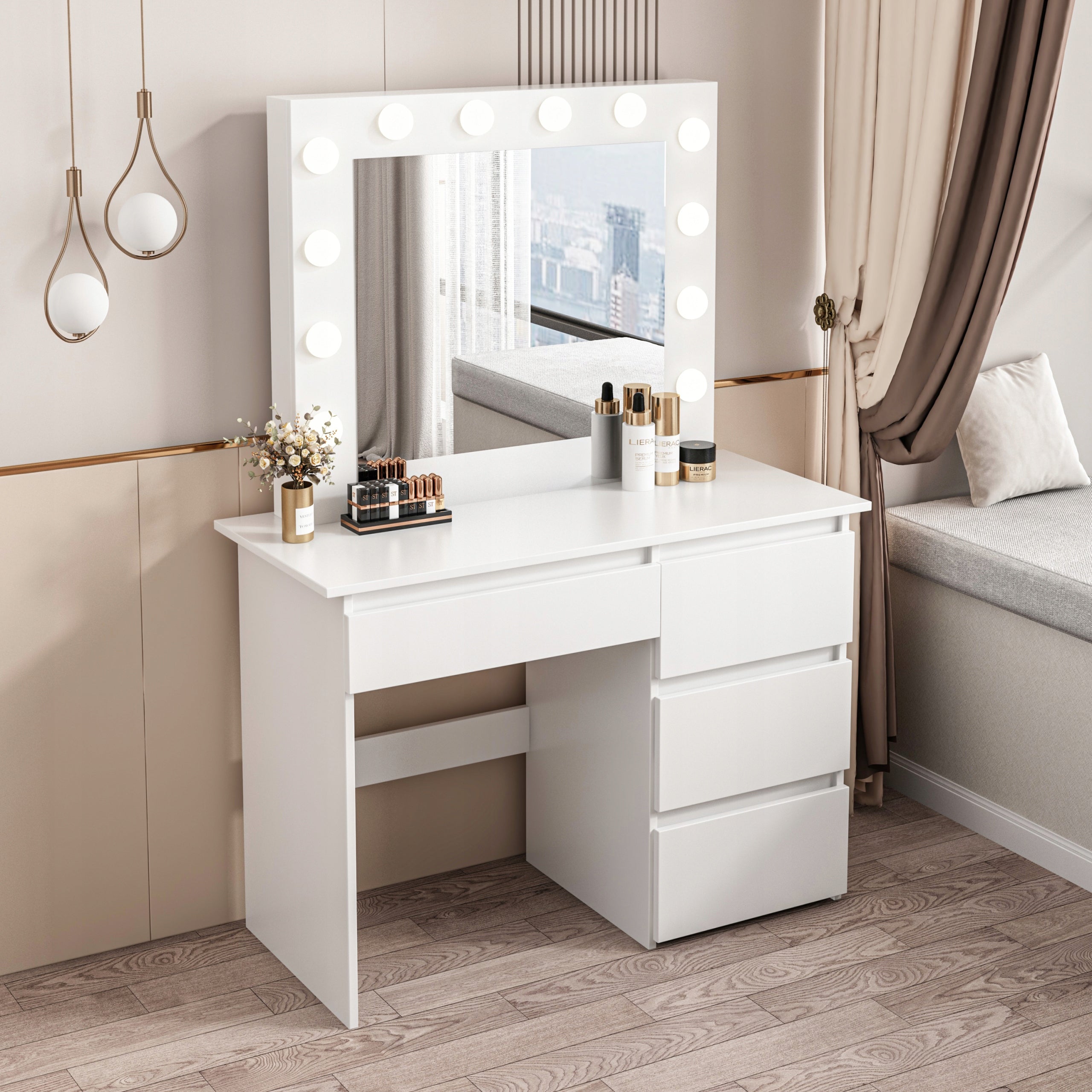 DRESSING TABLE FOR MAKEUP COSMETIC MAKEUP WITH MIRROR LED MODERN LOFT 90 CM Manufacturer code TOALETKA DO MAKIJAŻU WIZAŻU BIAŁĄ