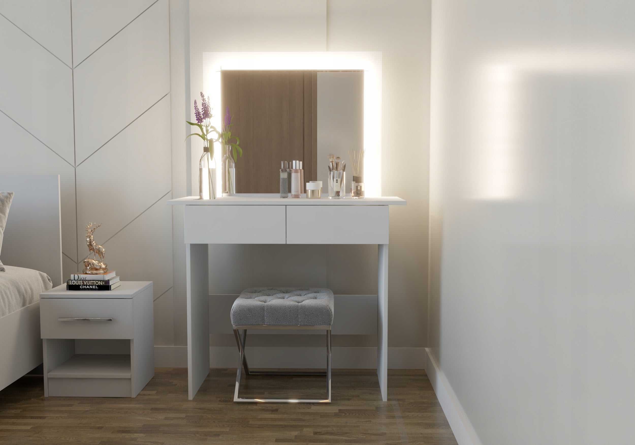 DRESSING TABLE III + MIRROR LED WHITE makeup drawers make-up MANUFACTURER Furniture height 145 cm