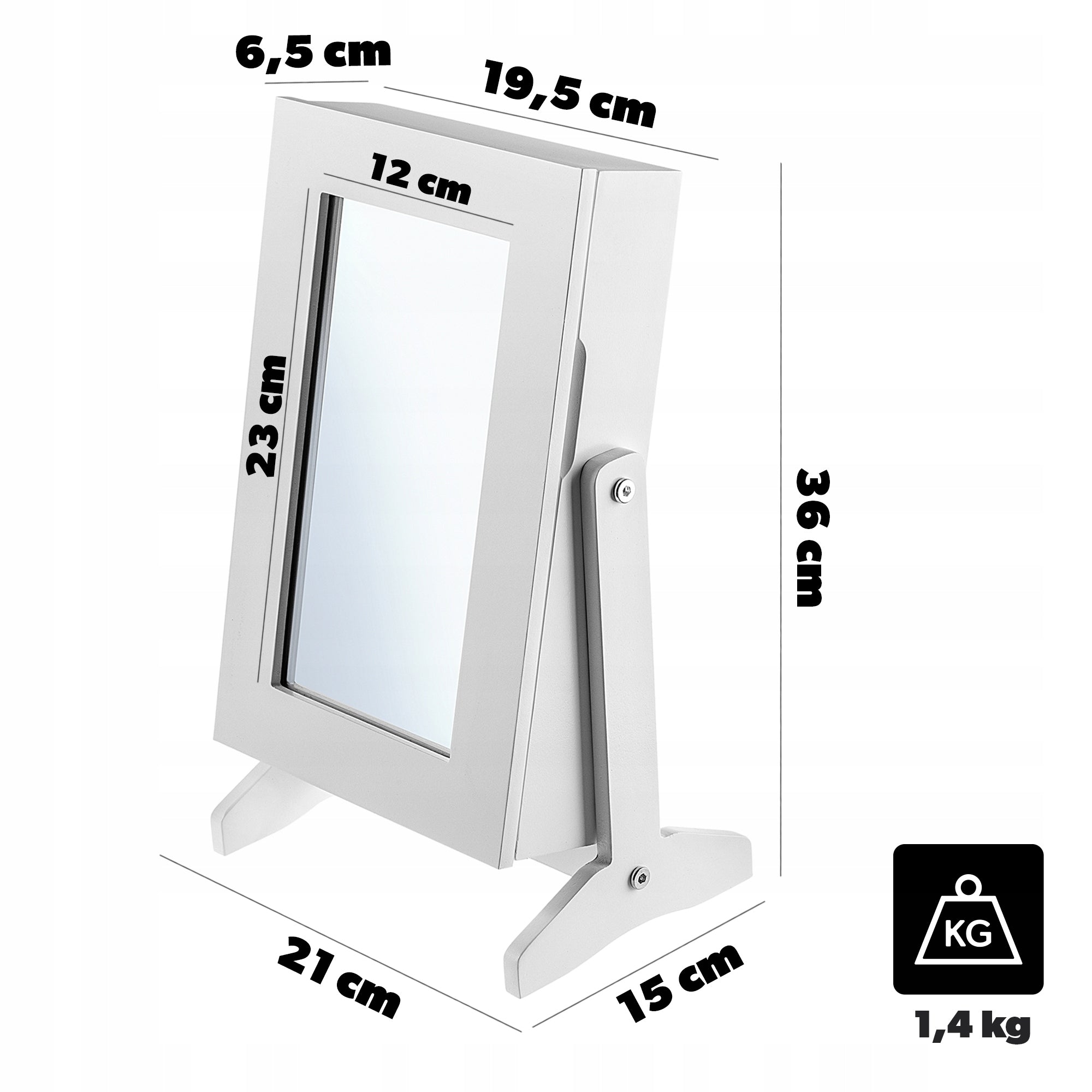 DRESSING TABLE JEWELRY CABINET WITH MIRROR CASKET ORGANIZER WHITE 21x30 cm Furniture depth 15 cm