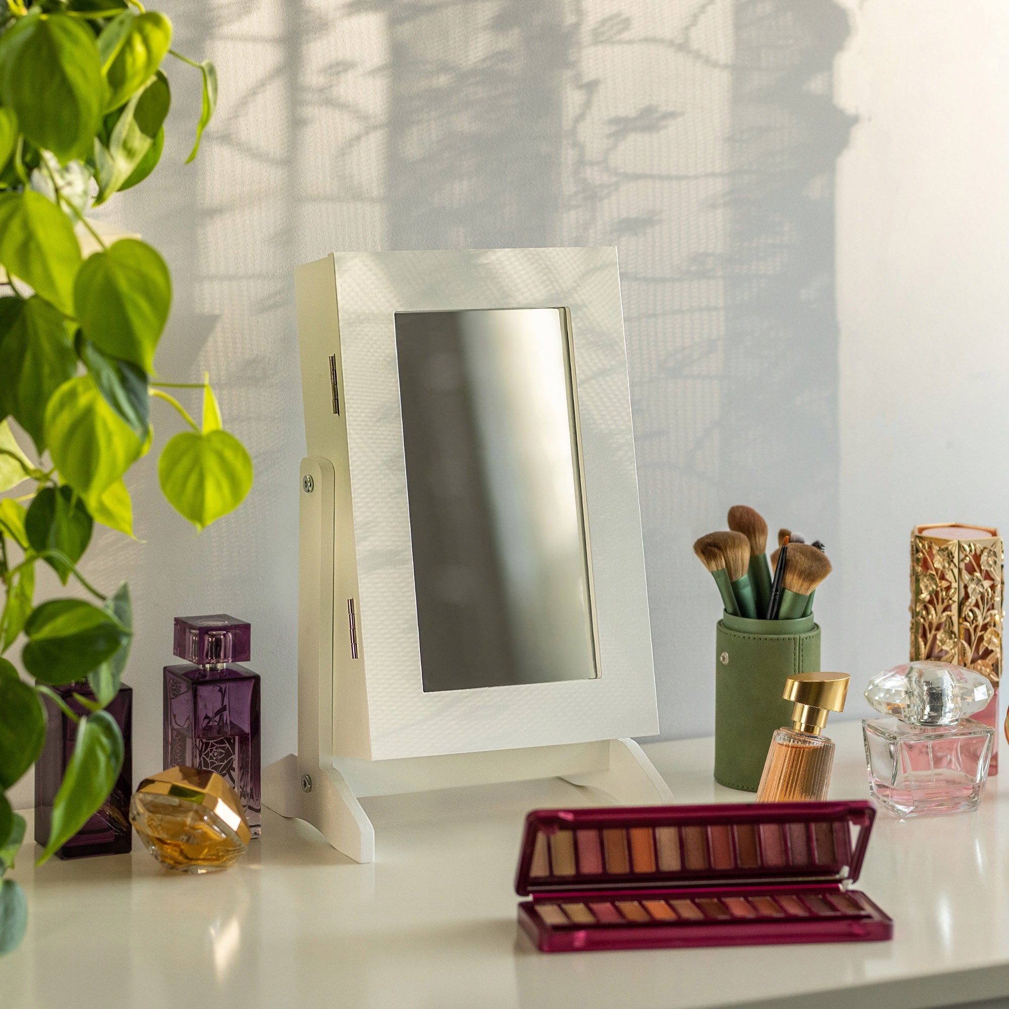 DRESSING TABLE JEWELRY CABINET WITH MIRROR CASKET ORGANIZER WHITE 21x30 cm Manufacturer code K2914
