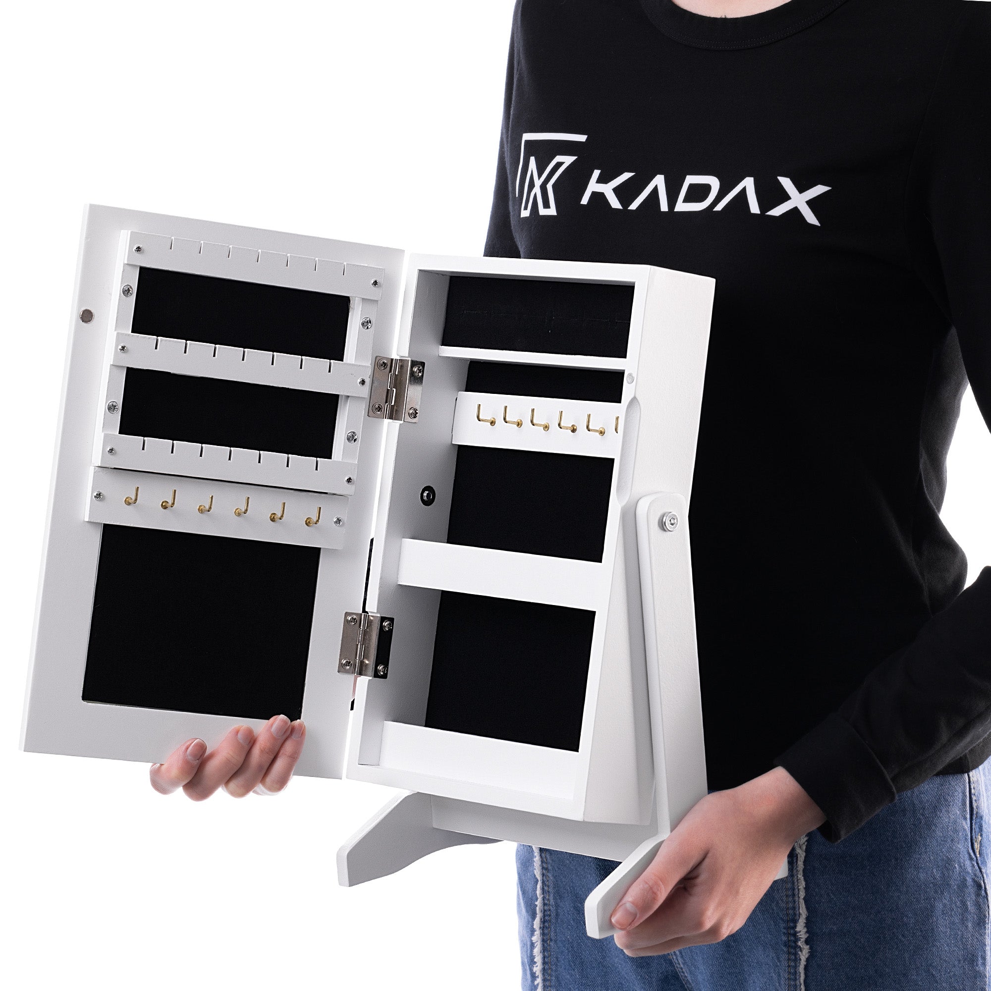 DRESSING TABLE JEWELRY CABINET WITH MIRROR CASKET ORGANIZER WHITE 21x30 cm Material MDF board