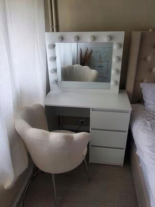 DRESSING TABLE KLARA WITH LARGE MIRROR 12 LED BULBS 3 DRAWERS Furniture depth 50 cm