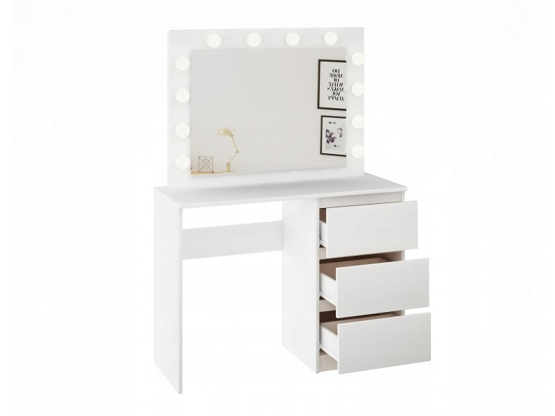 DRESSING TABLE KLARA WITH LARGE MIRROR 12 LED BULBS 3 DRAWERS Furniture width 90 cm