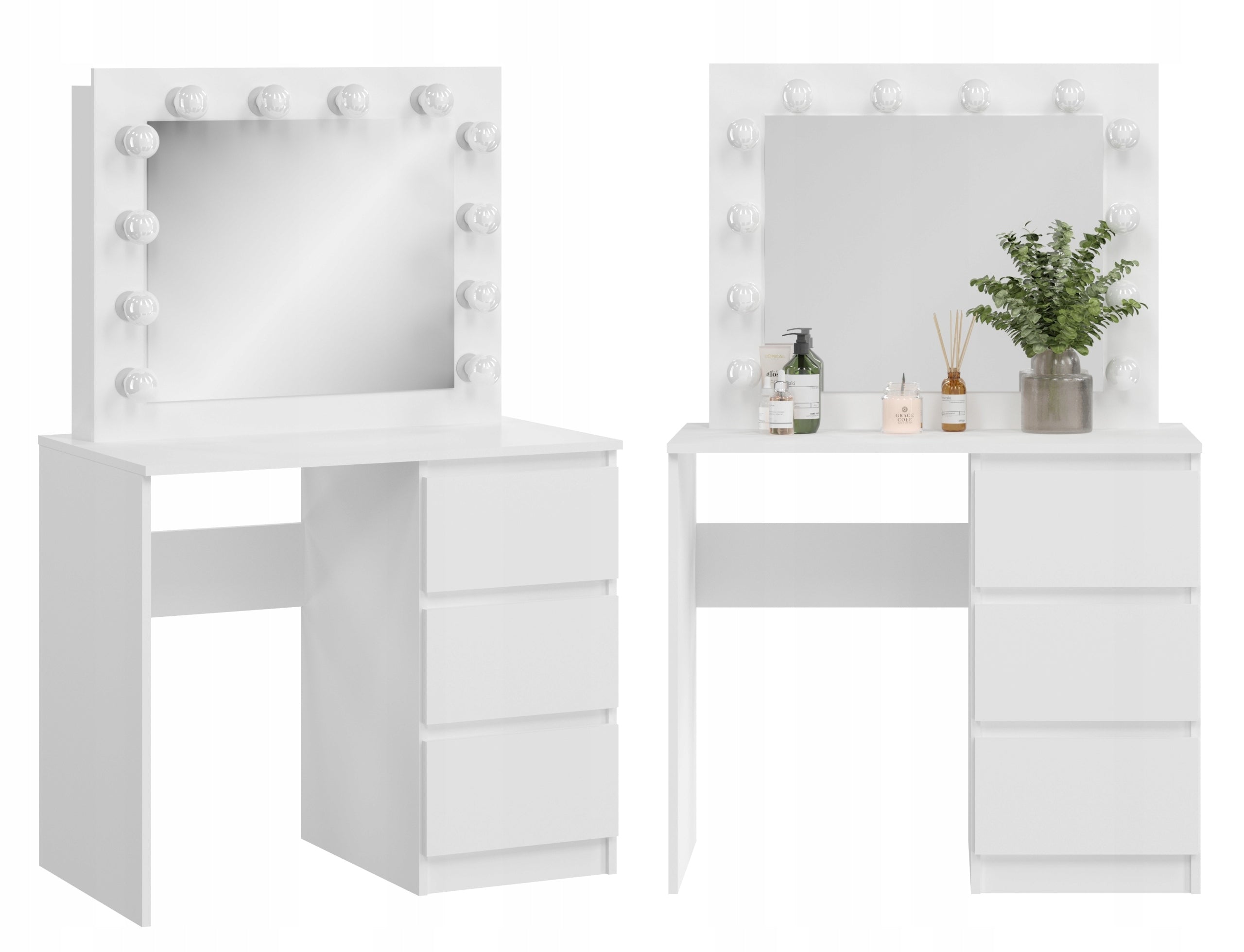 DRESSING TABLE KLARA WITH LARGE MIRROR 12 LED BULBS 3 DRAWERS