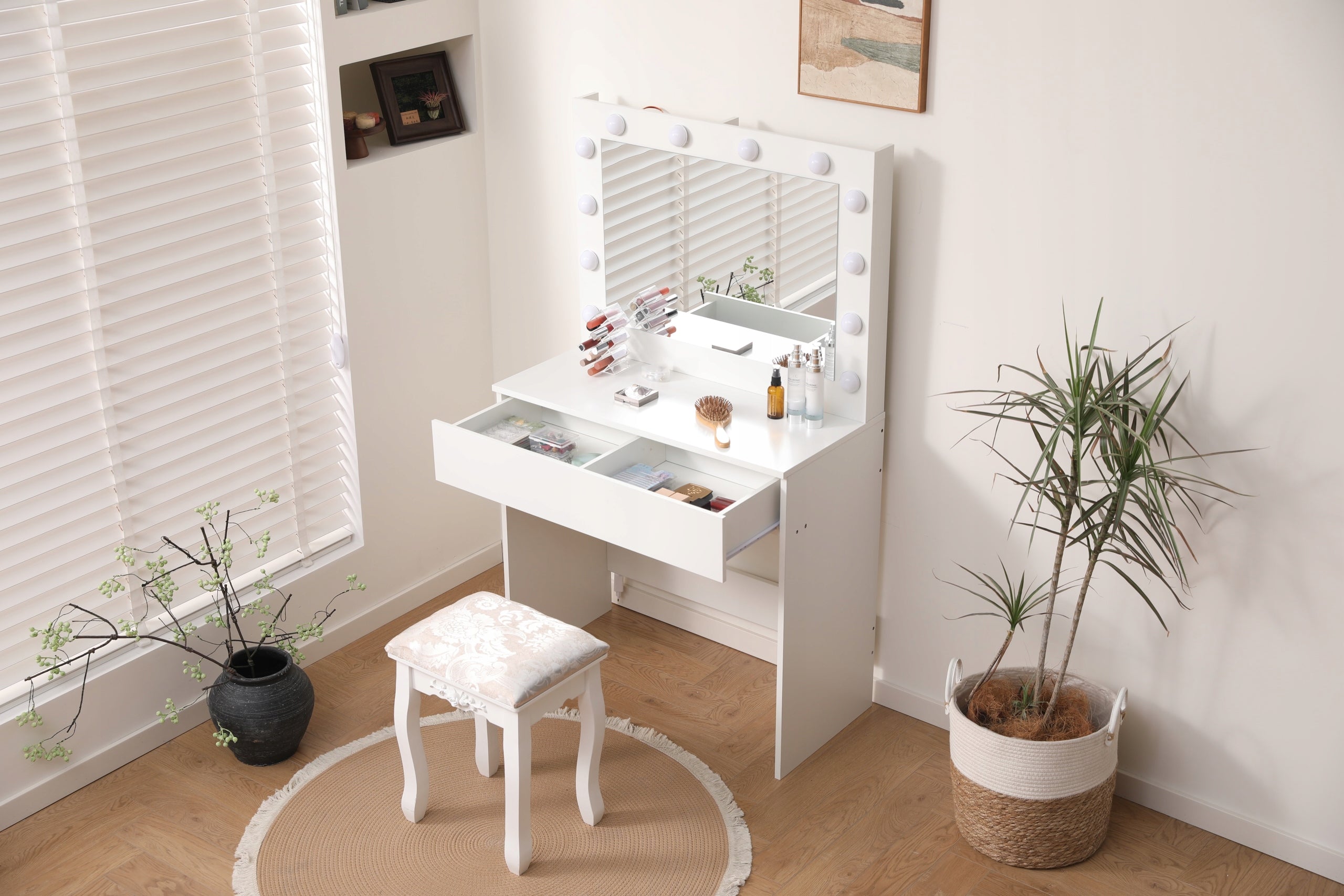 DRESSING TABLE MIRROR DT09 LED 3 COLORS LIGHT LARGE MIRROR DRAWER WHITE Brand no brand