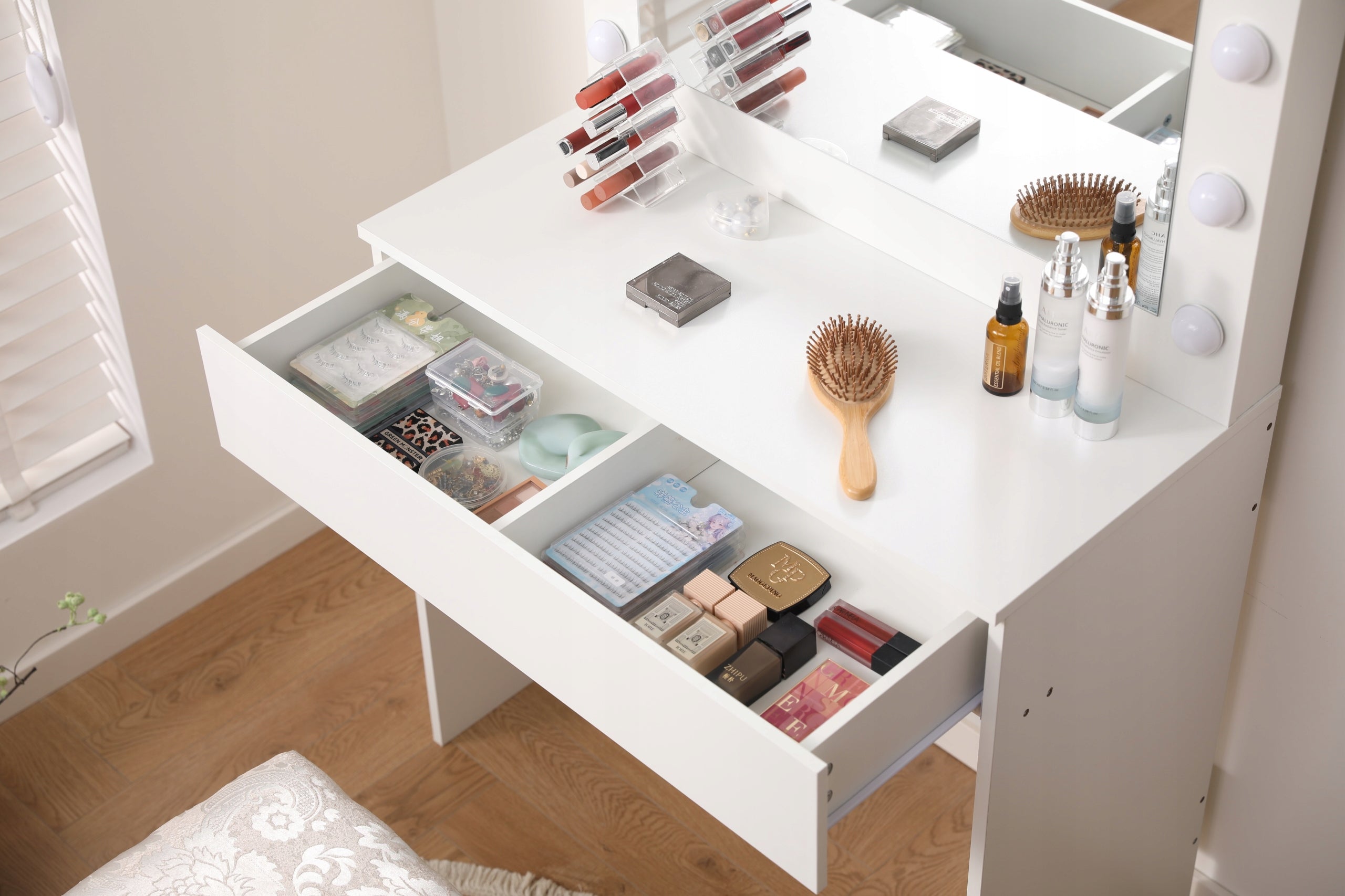 DRESSING TABLE MIRROR DT09 LED 3 COLORS LIGHT LARGE MIRROR DRAWER WHITE Furniture depth 40 cm