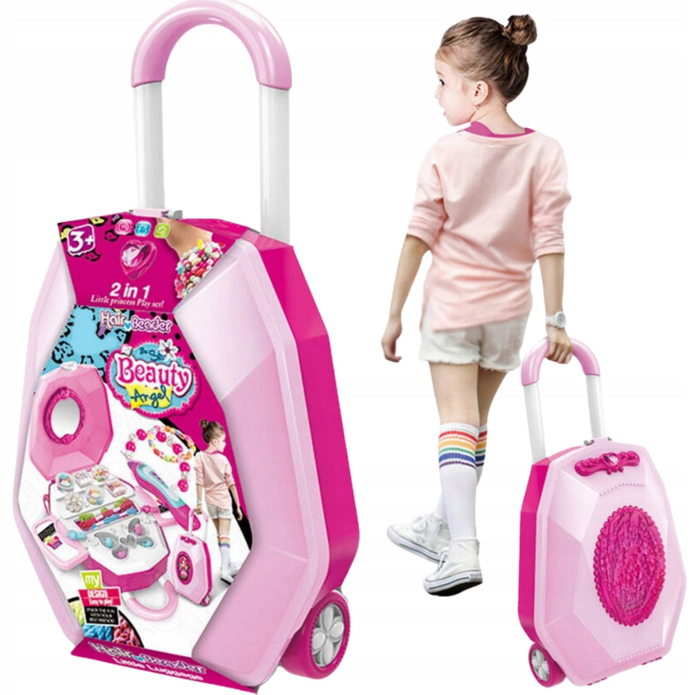 DRESSING TABLE SUITCASE ON WHEELS CASE FOR CHILDREN HAIR CLIPS FOR GIFT
