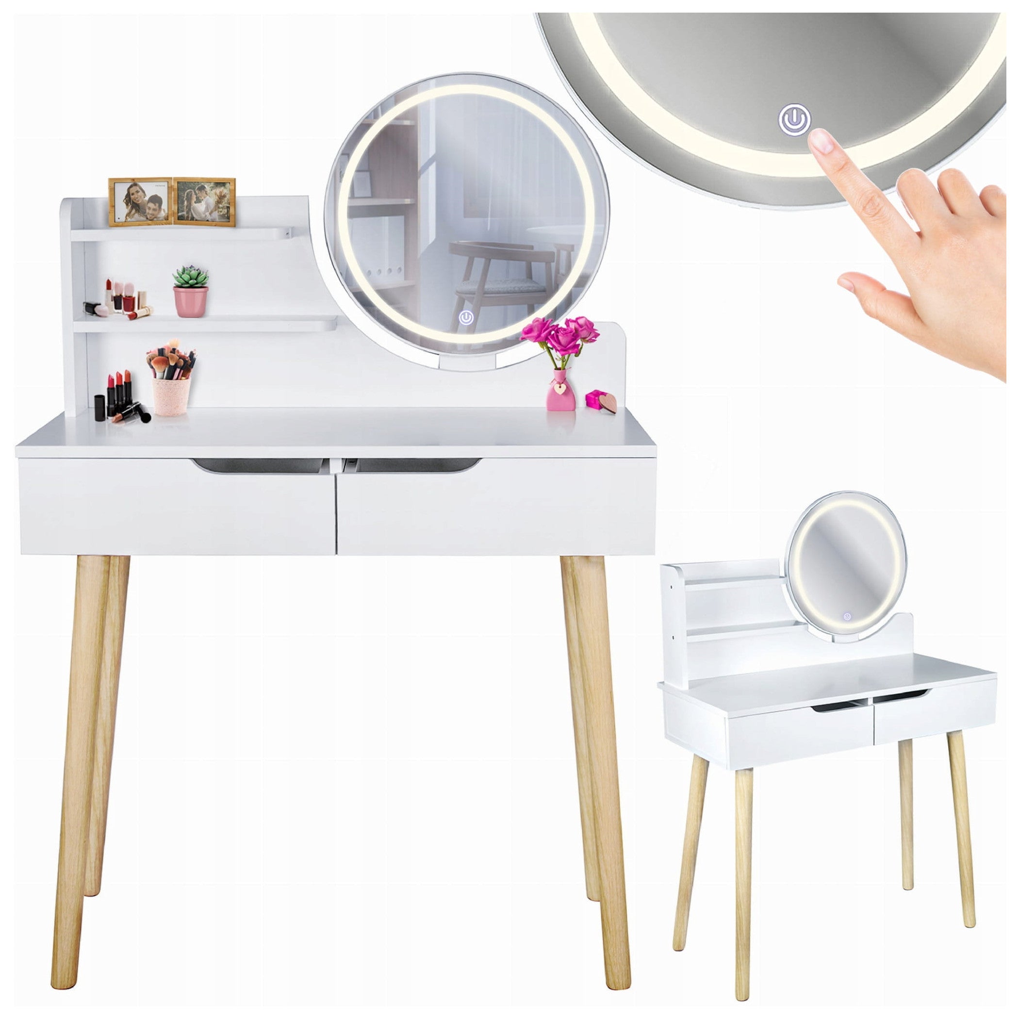 DRESSING TABLE WITH MIRROR COSMETIC LED LIGHTING FOR MAKEUP WHITE Packaging status original
